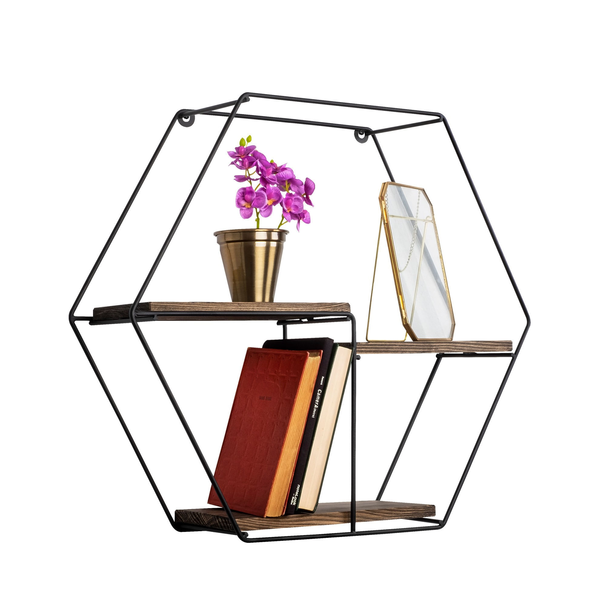 Raft de perete, Hanah Home, lemn molid, negru nuc, 60x53x15 cm — imaginea 6