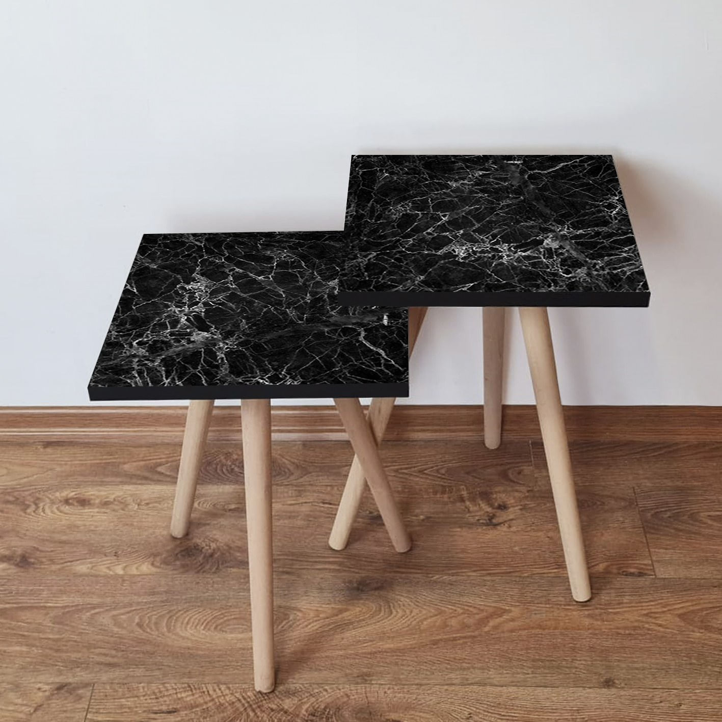 Set masute de cafea, Hanah Home, mdf, alb negru, 35x35x47 cm