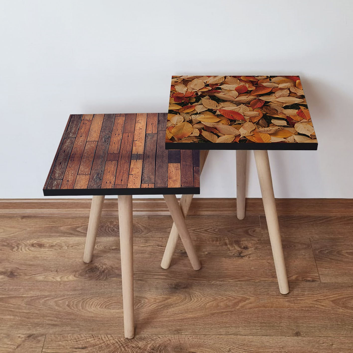 Set masute de cafea, Hanah Home, mdf, maro, camel, rosu bordo, bej, 35x47x35 cm, 35x42x35 cm