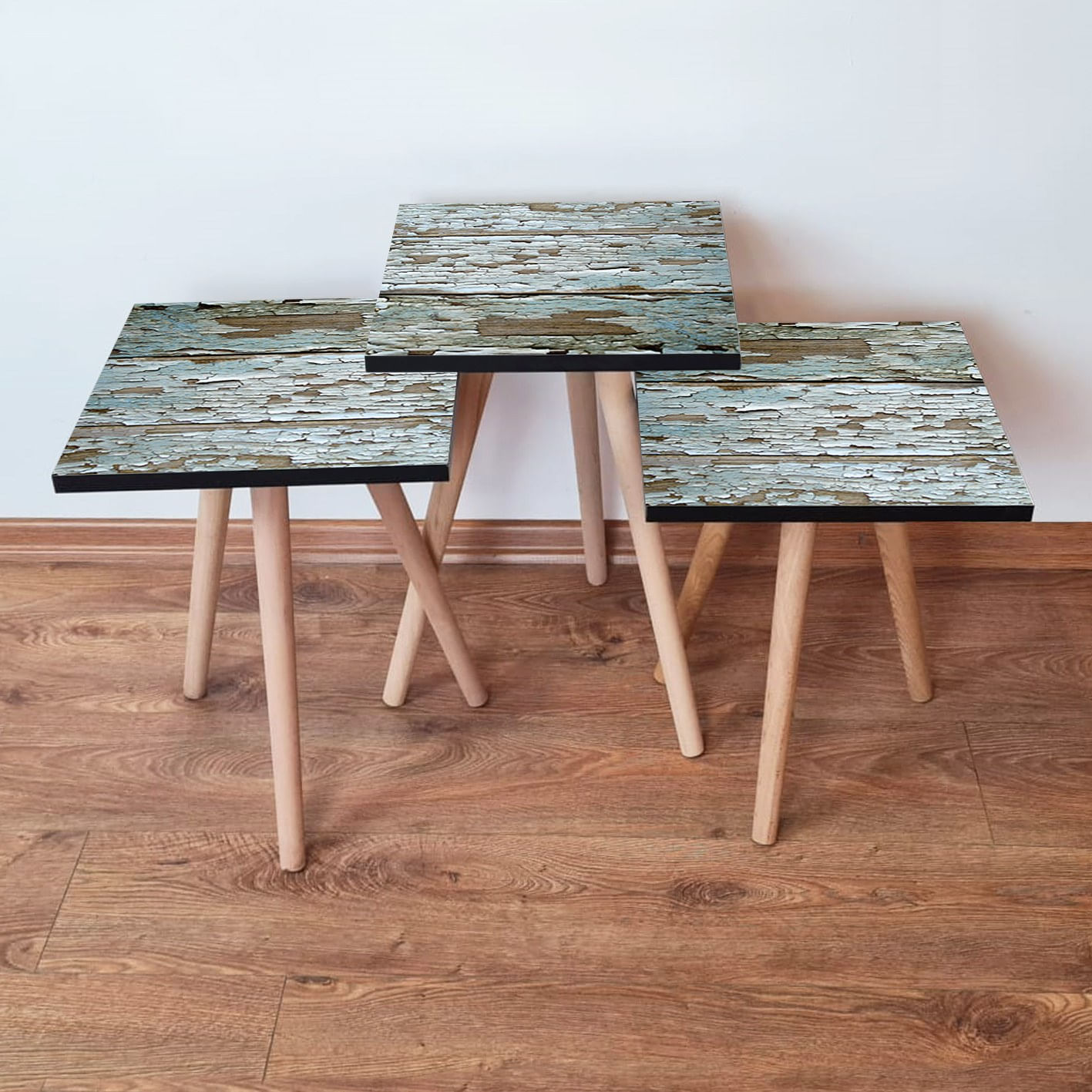 Set masute de cafea, Hanah Home, mdf, verde maro, 35x35x52 cm, 3 piese