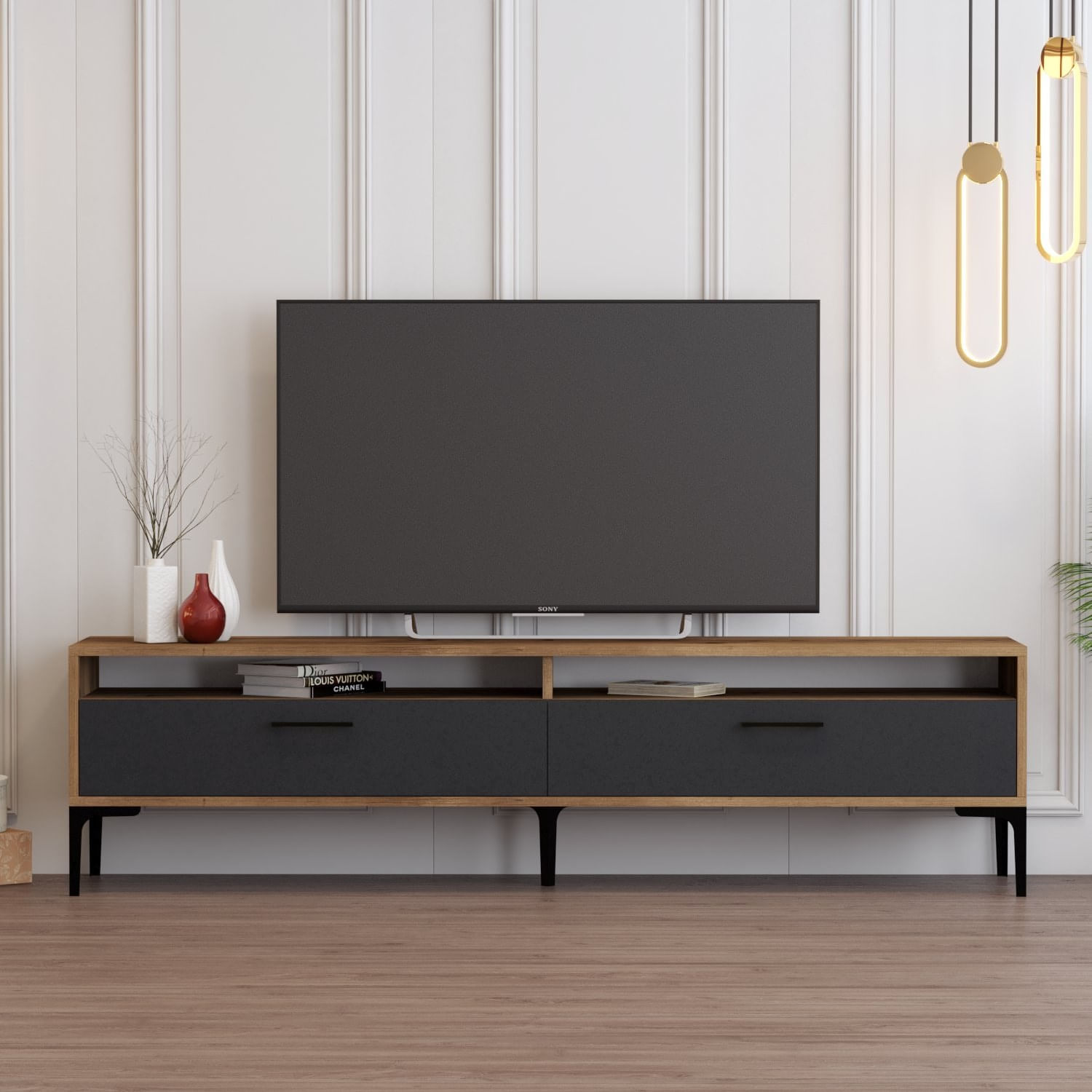 Comoda tv, Hanah Home, pal melaminat, nuc antracit, 180x47x35 cm — imaginea 2