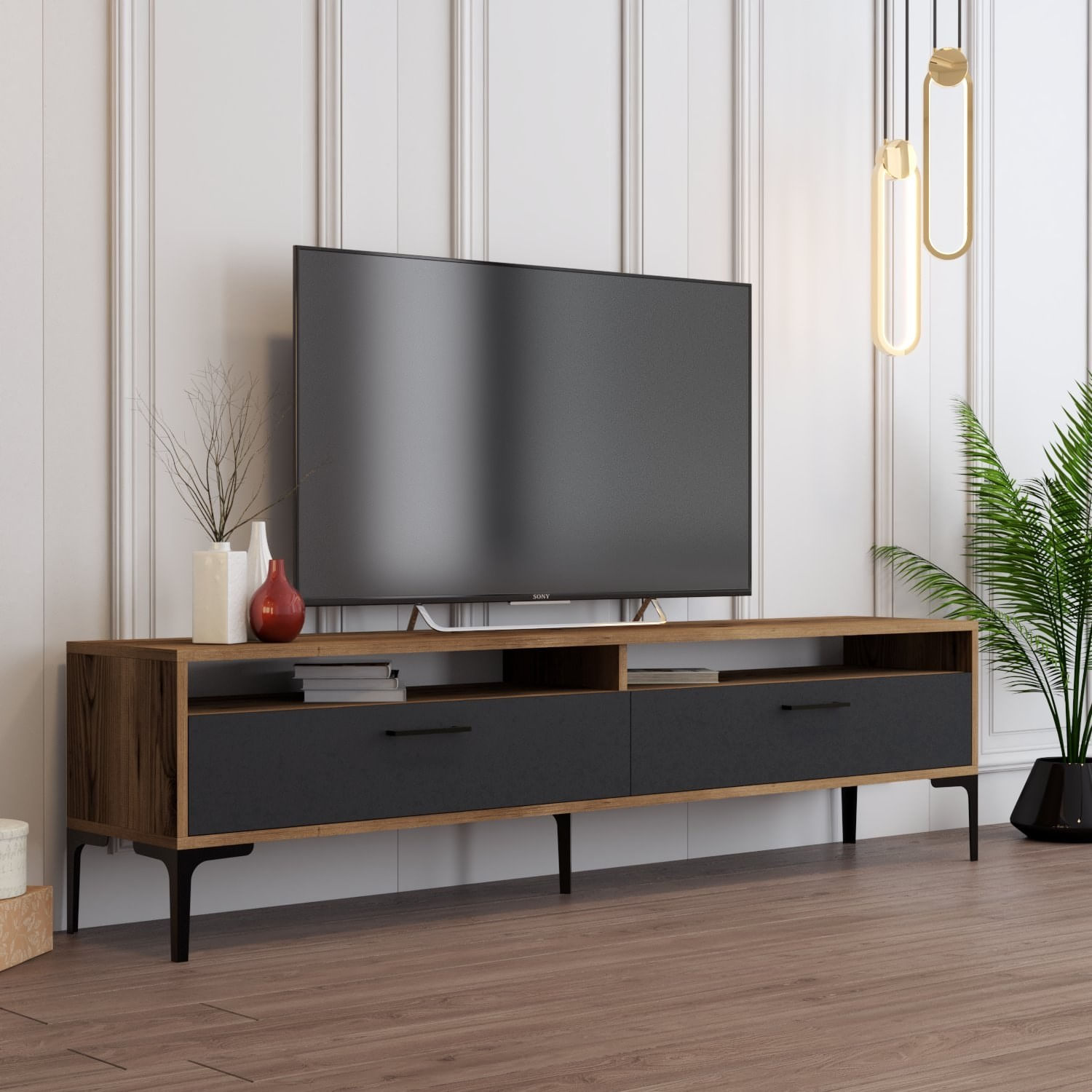 Comoda tv, Hanah Home, pal melaminat, nuc antracit, 180x47x35 cm — imaginea 4