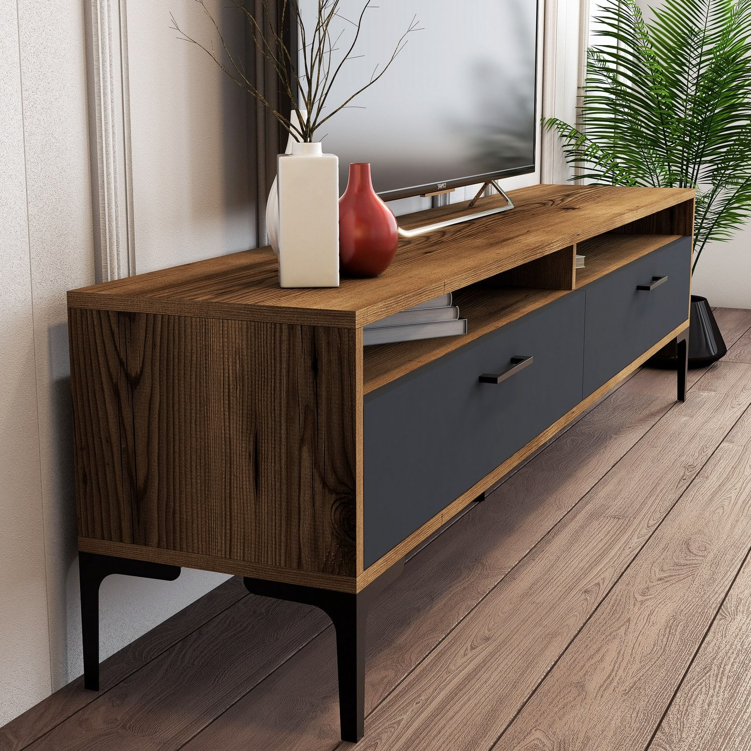 Comoda tv, Hanah Home, pal melaminat, nuc antracit, 180x47x35 cm — imaginea 5