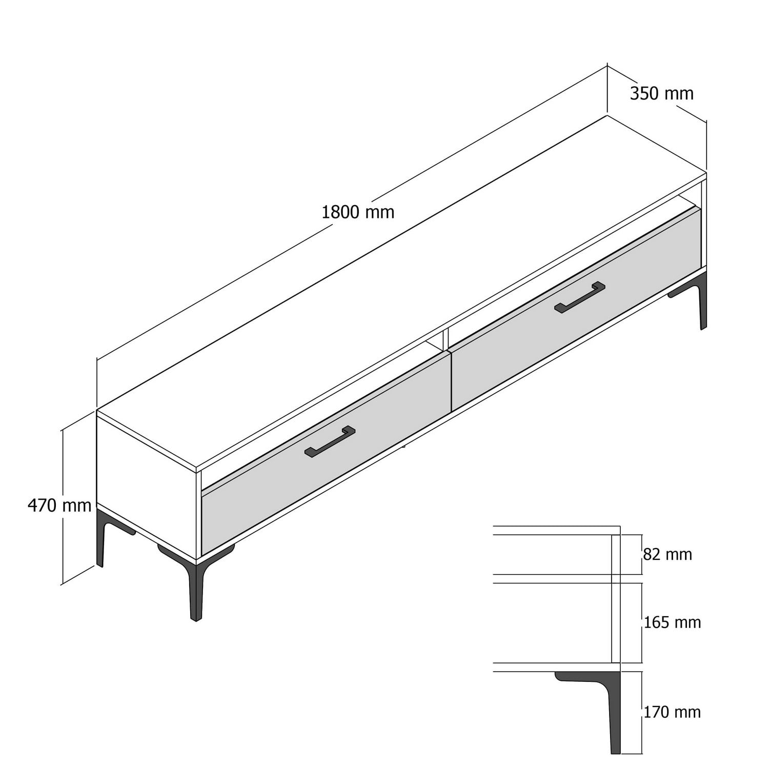 Comoda tv, Hanah Home, pal melaminat, nuc antracit, 180x47x35 cm — imaginea 6