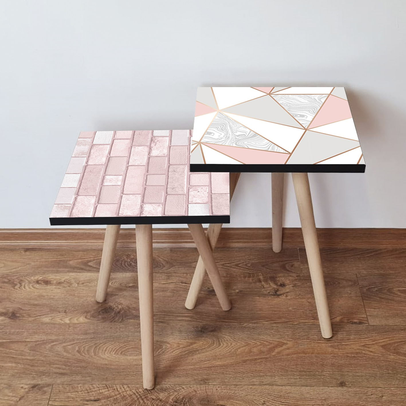 Set masute de cafea, Hanah Home, mdf, roz alb gri, 35x47x35 cm, 2 piese