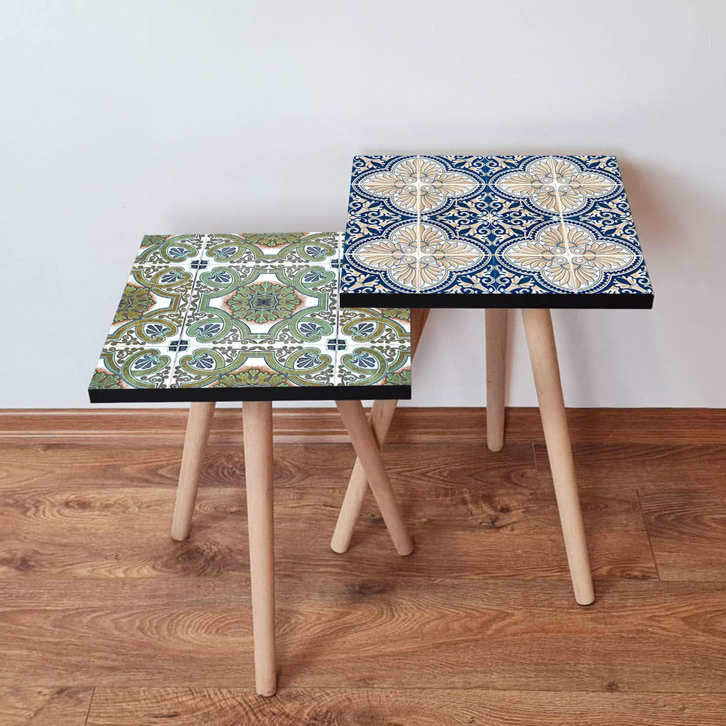 Set masute de cafea, Hanah Home, mdf, verde, alb, 35x35x47 cm, 35x35x42 cm