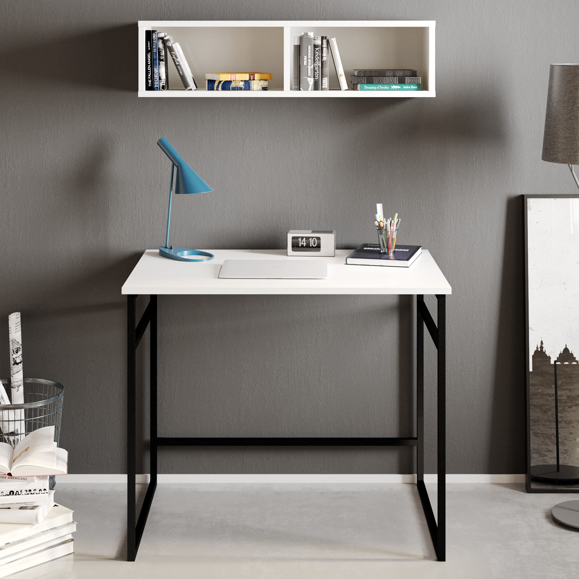 Birou de studiu, Hanah Home, pal melaminat, alb negru, 90x60x75 cm — imaginea 2