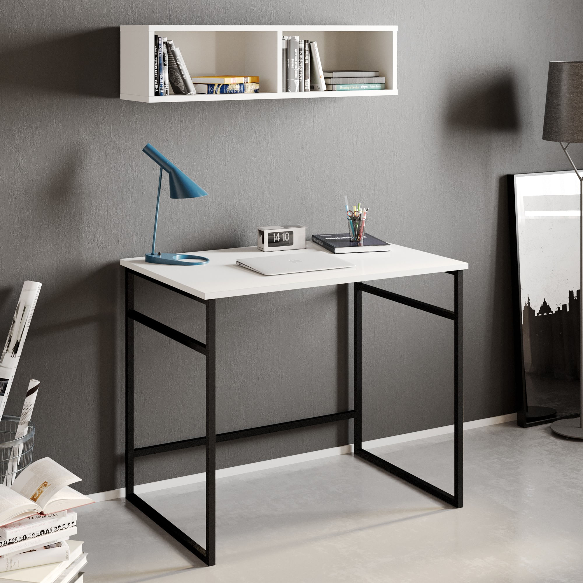 Birou de studiu, Hanah Home, pal melaminat, alb negru, 90x60x75 cm — imaginea 5