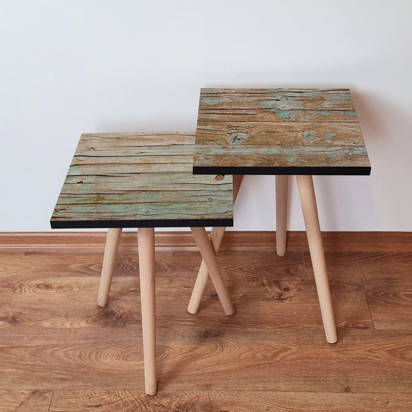 Set masute de cafea, Hanah Home, mdf, verde maro, 35x47x35 cm, 35x42x35 cm