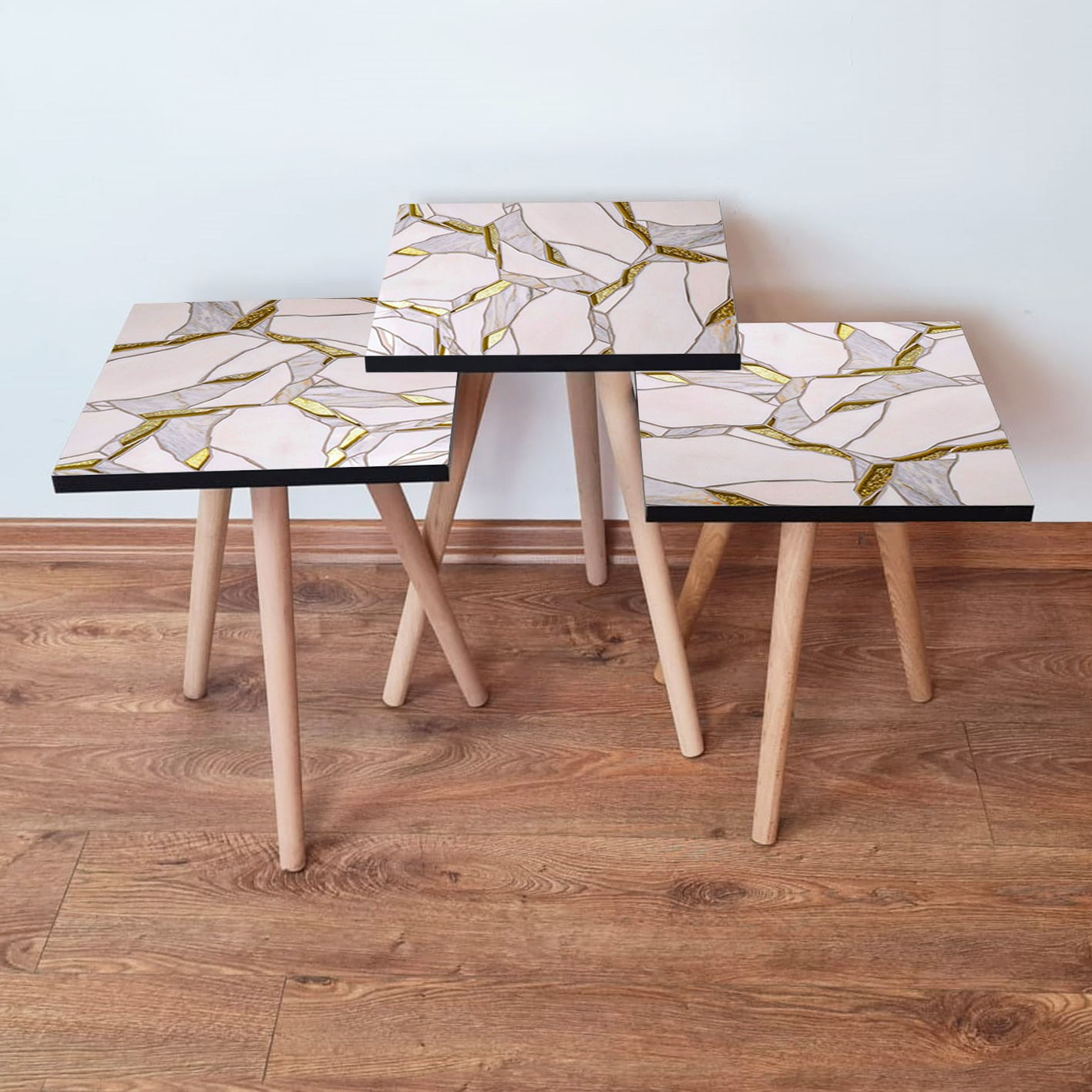 Set masute de cafea, Hanah Home, mdf, roz deschis auriu gri, 35x35x52 cm