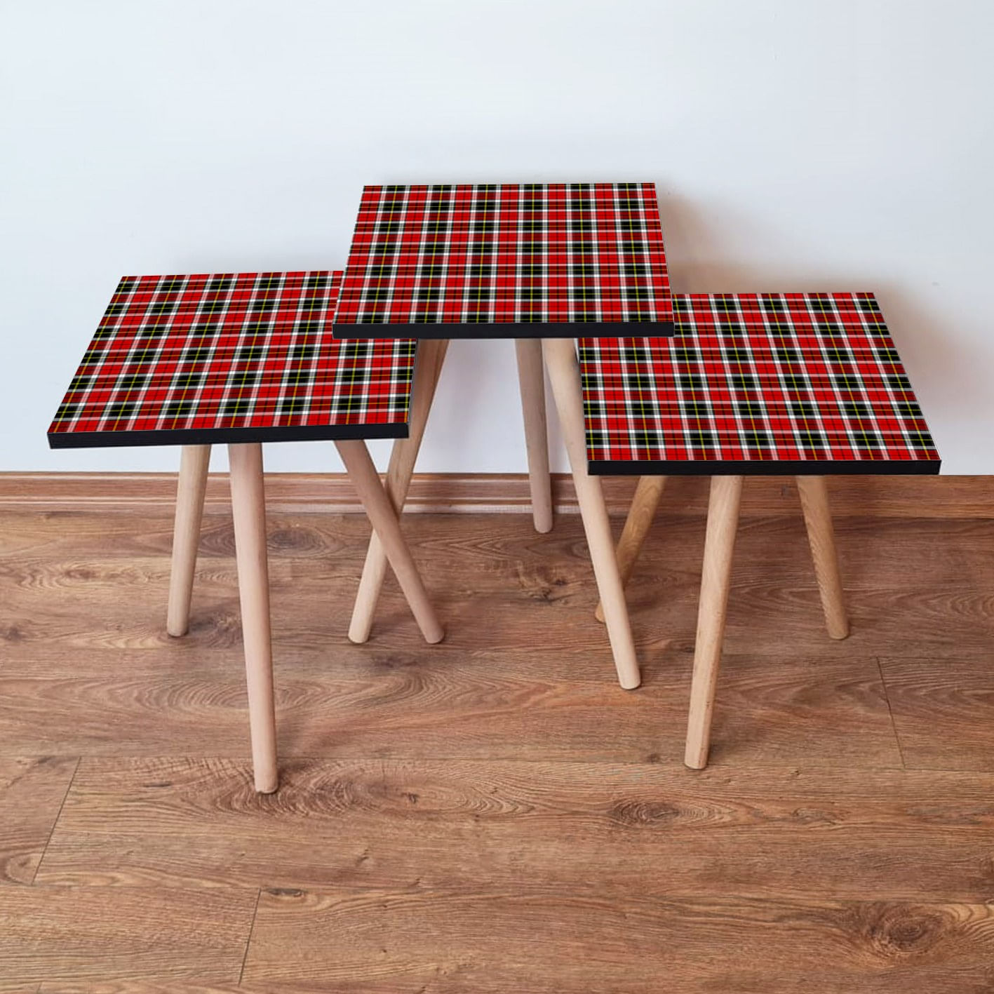 Set masute de cafea, Hanah Home, mdf, rosu negru galben, 35x35x52 cm