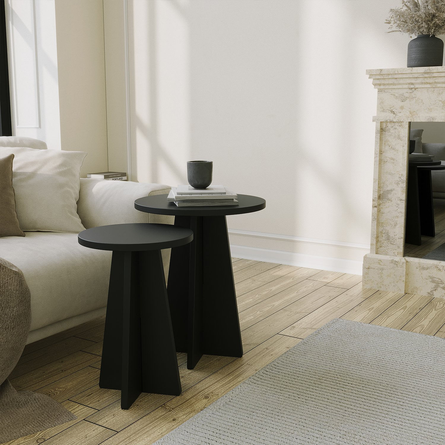 Set masute de cafea, Hanah Home, pal melaminat, negru, 40x40x50 cm, 30x30x45 cm — imaginea 3