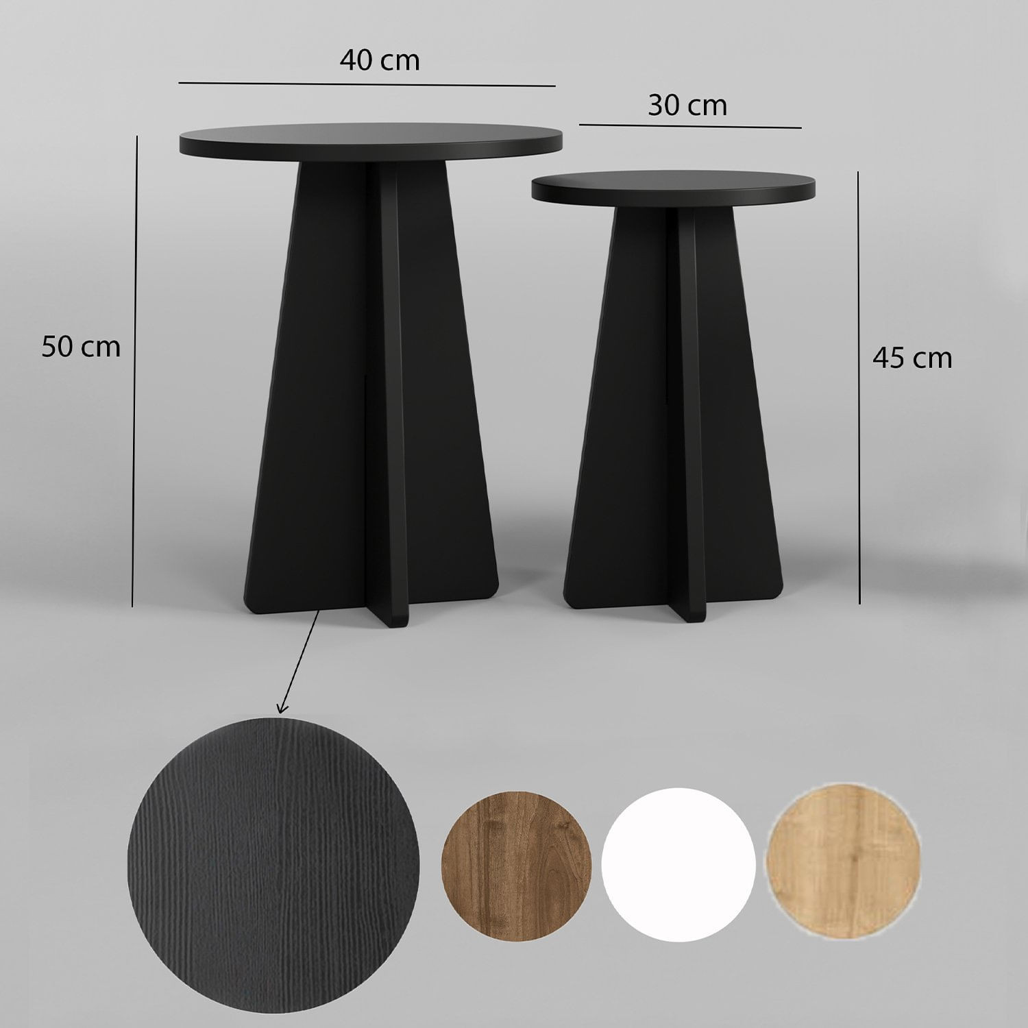 Set masute de cafea, Hanah Home, pal melaminat, negru, 40x40x50 cm, 30x30x45 cm — imaginea 4