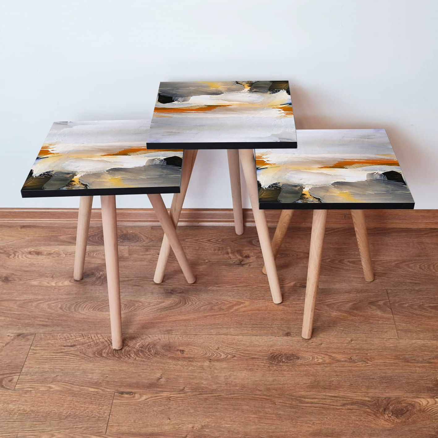 Set masute de cafea, Hanah Home, mdf, negru alb portocaliu, 35x35x52 cm