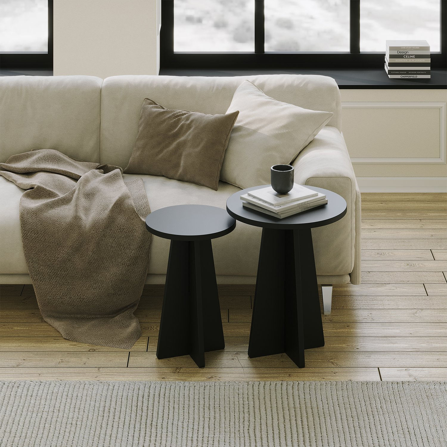 Set masute de cafea, Hanah Home, pal melaminat, negru, 40x40x50 cm, 30x30x45 cm — imaginea 5