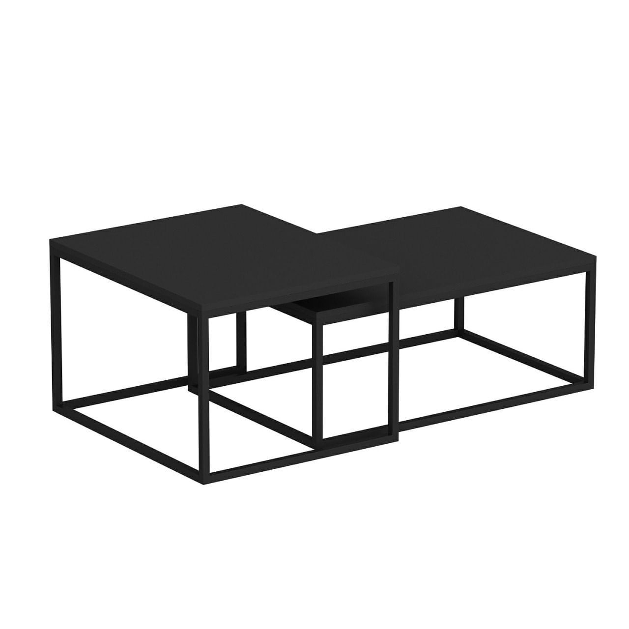 Set masute de cafea, Hanah Home, pal melaminat, negru, cadru metalic, 60x45x47 cm si 72x45x37 cm — imaginea 2