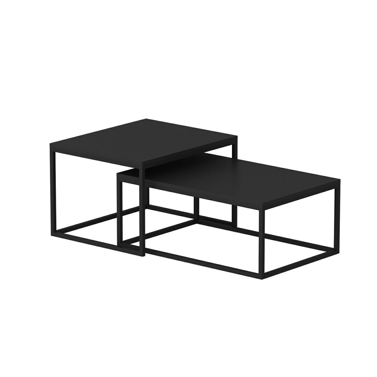 Set masute de cafea, Hanah Home, pal melaminat, negru, cadru metalic, 60x45x47 cm si 72x45x37 cm — imaginea 3