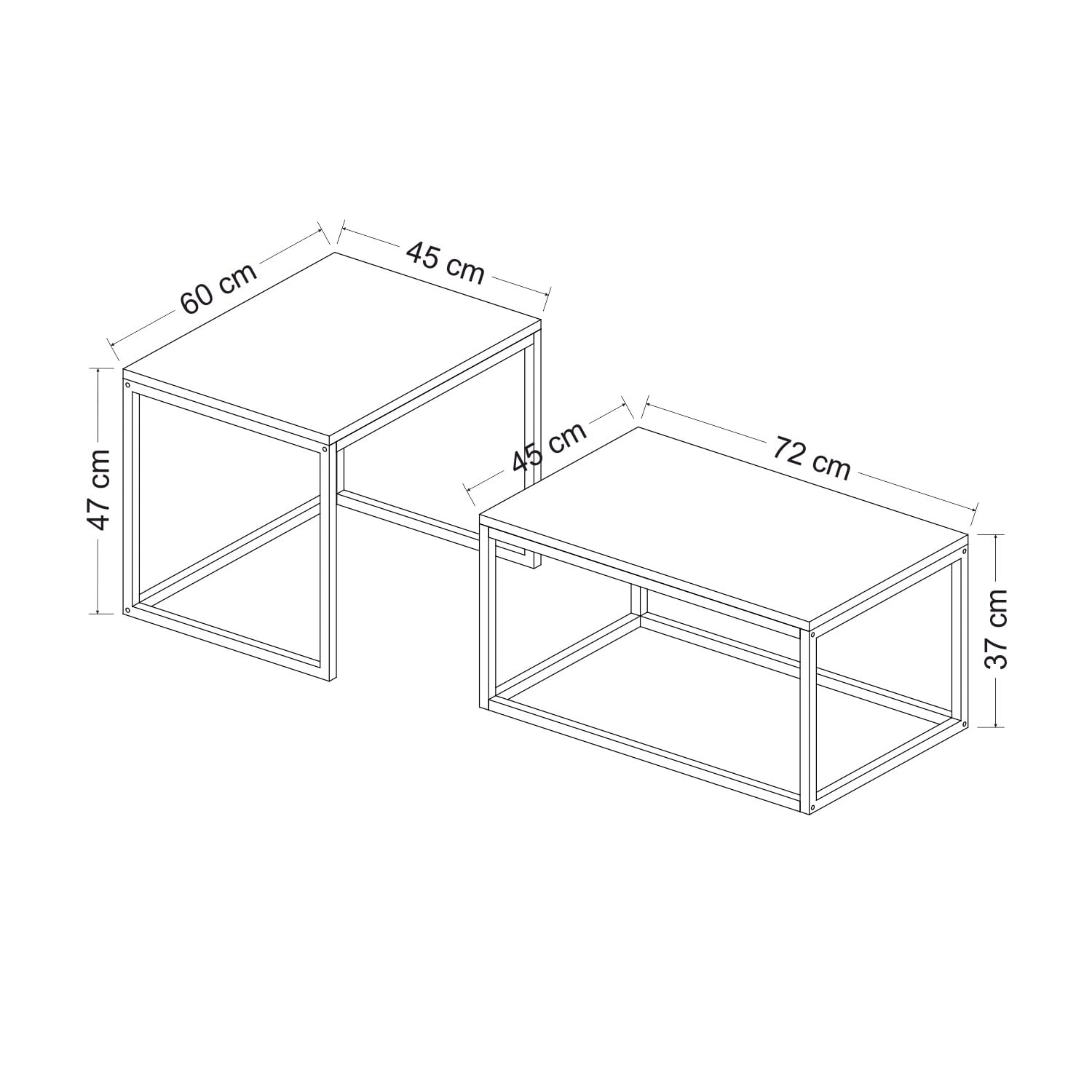 Set masute de cafea, Hanah Home, pal melaminat, negru, cadru metalic, 60x45x47 cm si 72x45x37 cm — imaginea 4