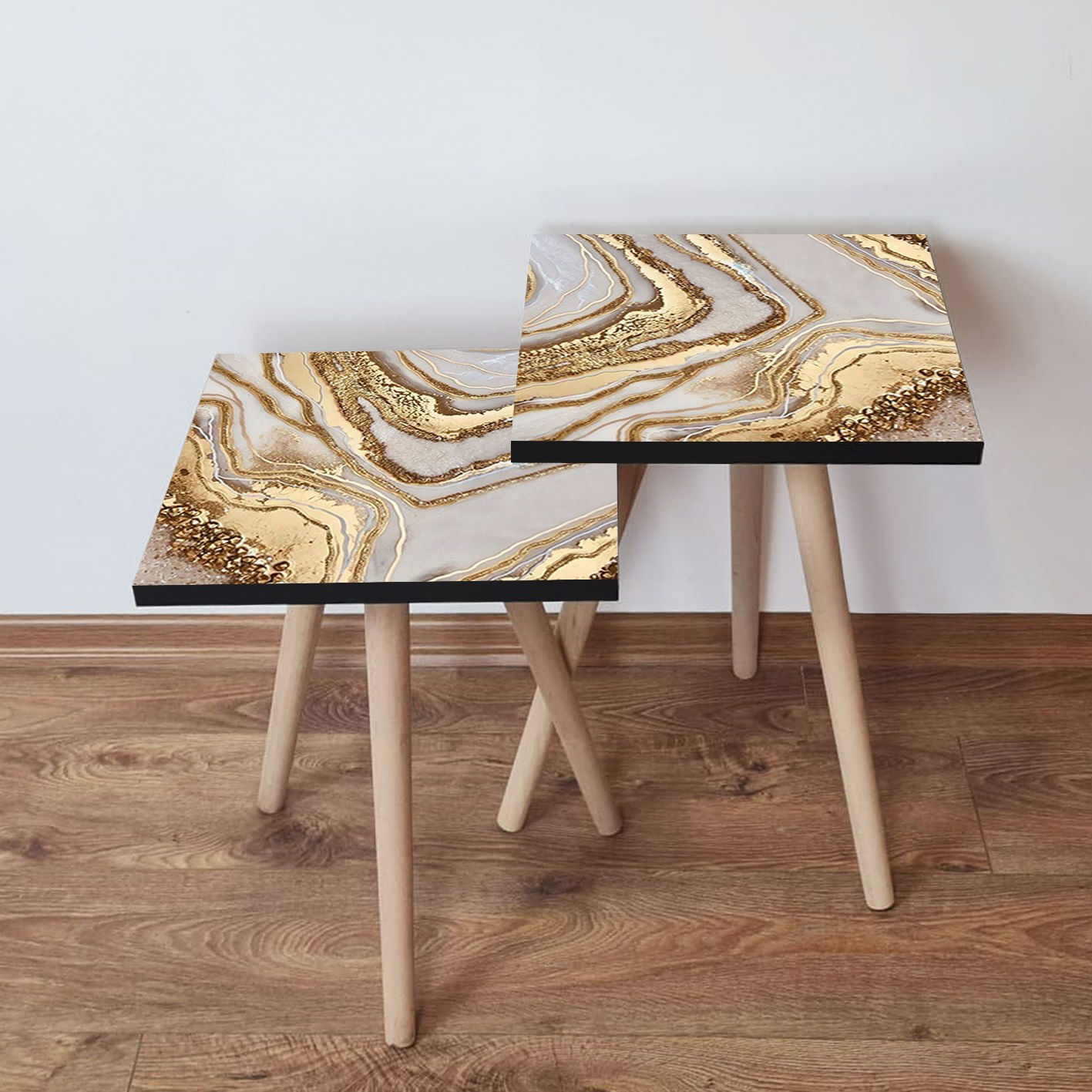 Set masute suprapuse, Hanah Home, mdf, auriu bej maro, 35x35x47 cm