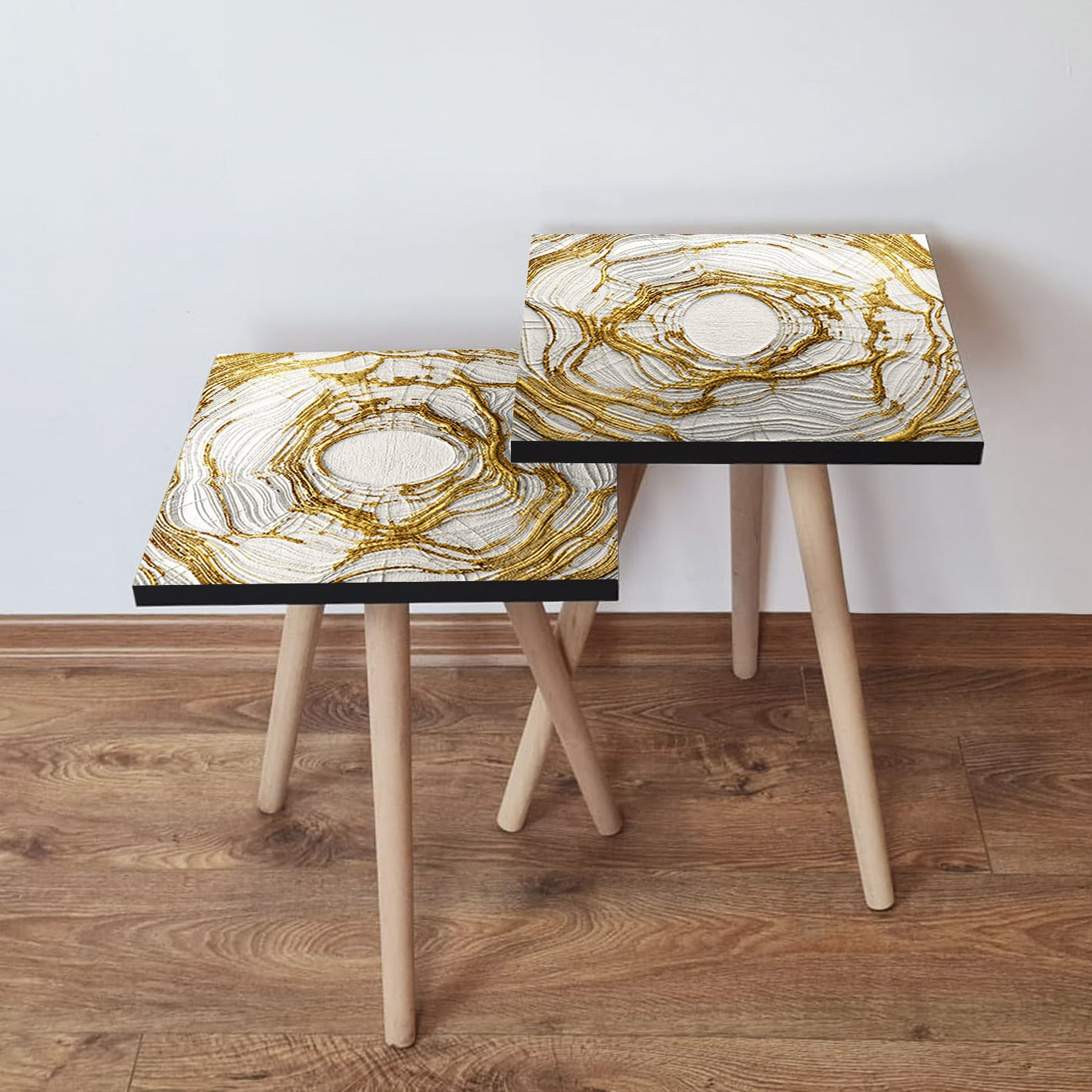 Set masute de cafea, Hanah Home, mdf, bej auriu, 35x35x47 cm, 2 piese