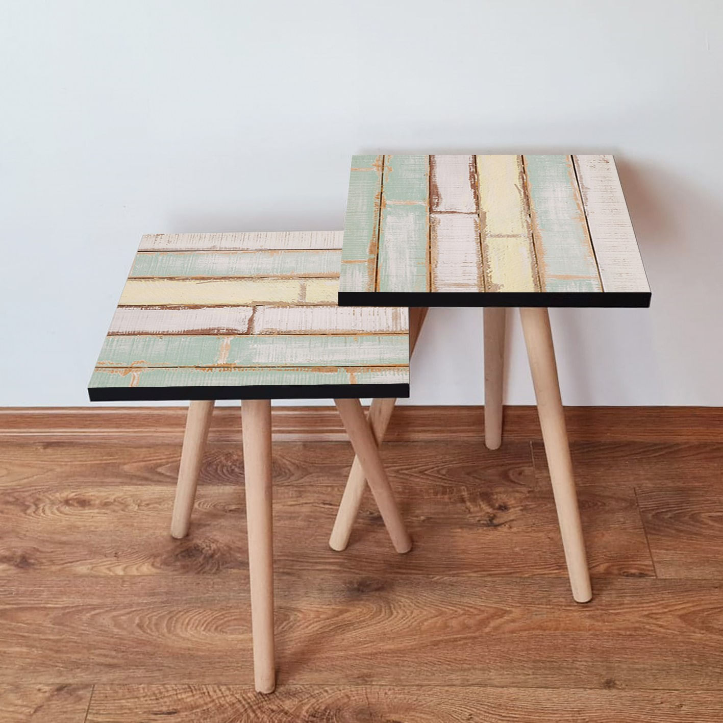Set masute de cafea, Hanah Home, mdf, verde galben alb, 35x47x35 cm, 35x42x35 cm