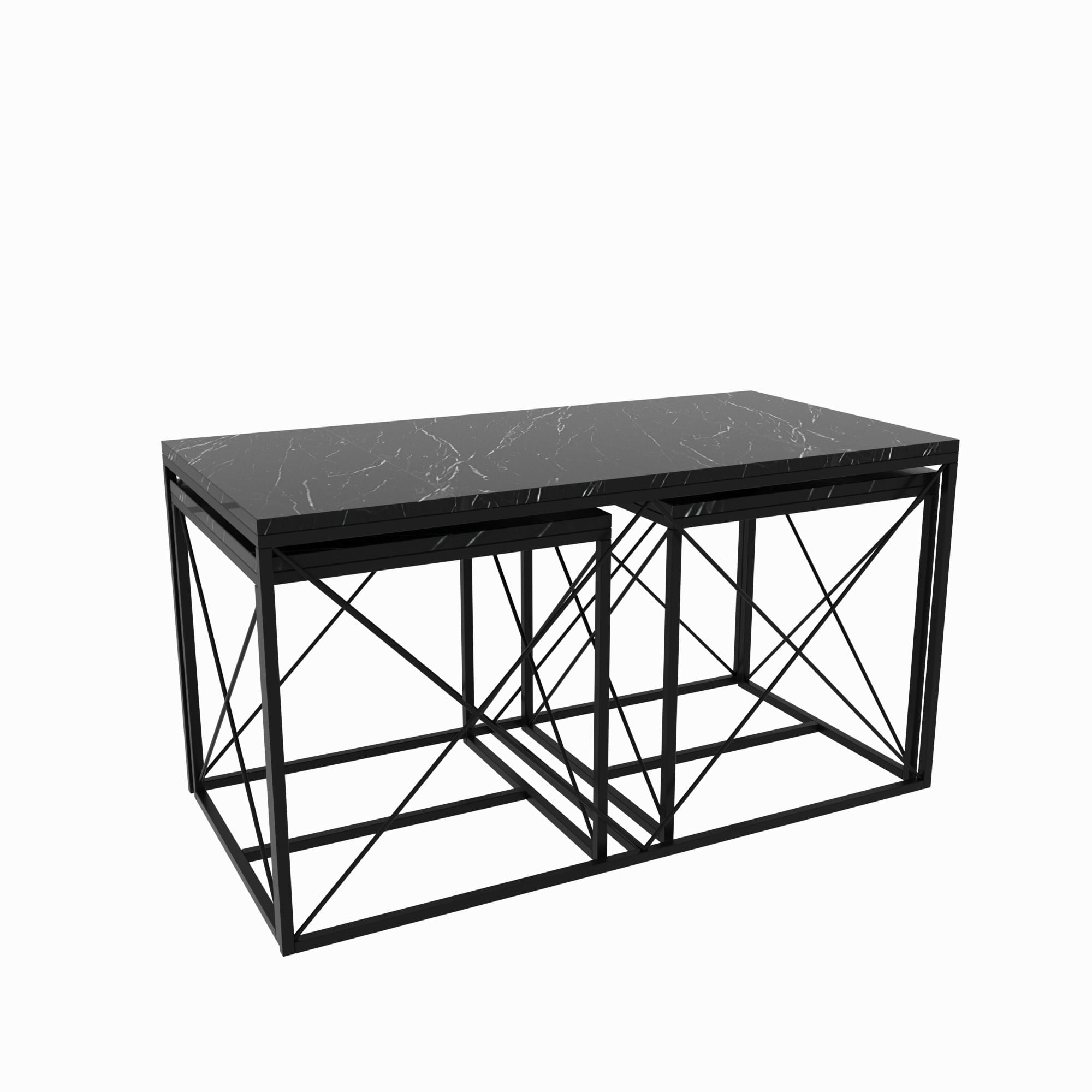 Set masute de cafea, Hanah Home, pal melaminat, negru, 100x50x52 cm, picioare metalice — imaginea 4