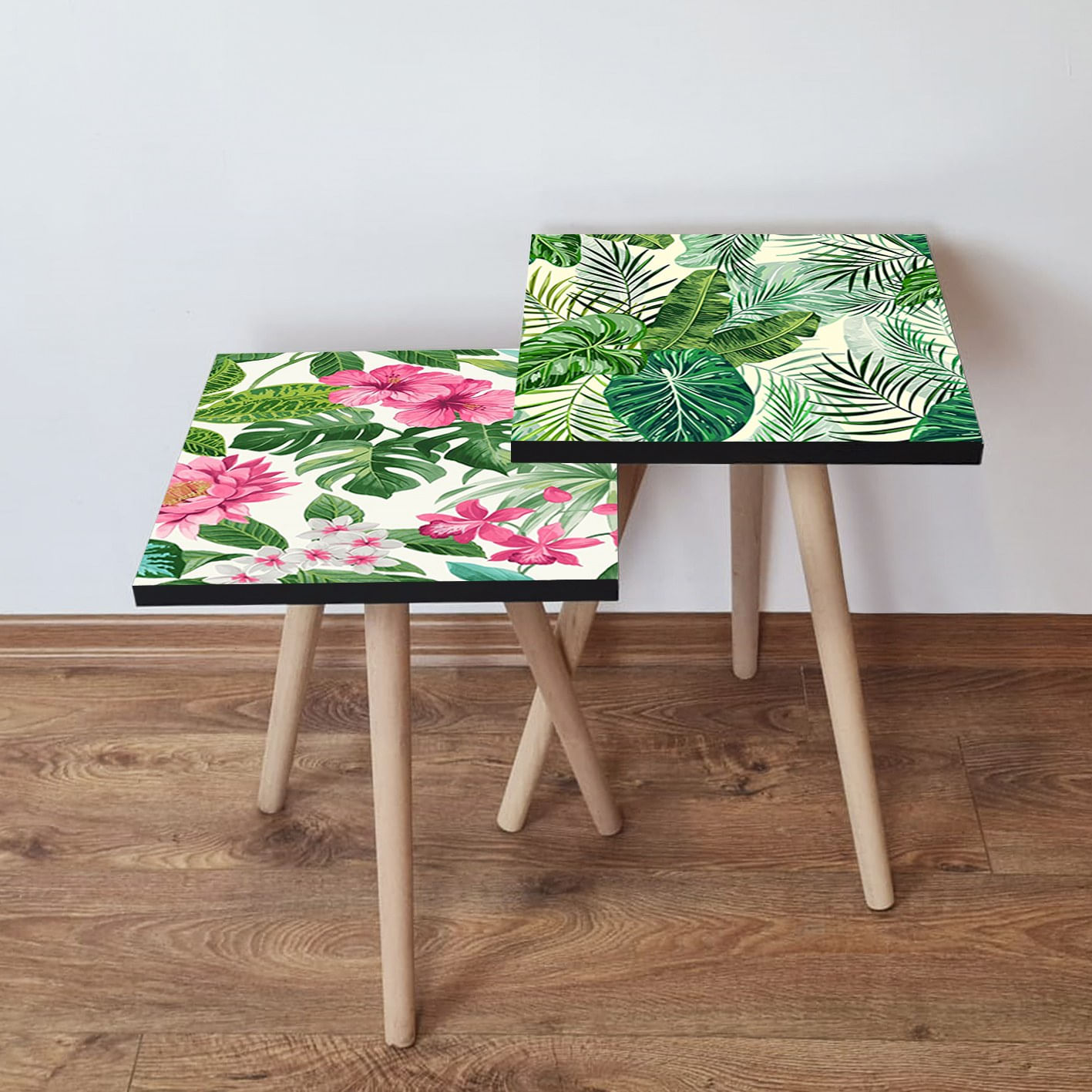 Set masute de cafea, Hanah Home, mdf, roz verde alb, 35x47x35 cm, 35x42x35 cm