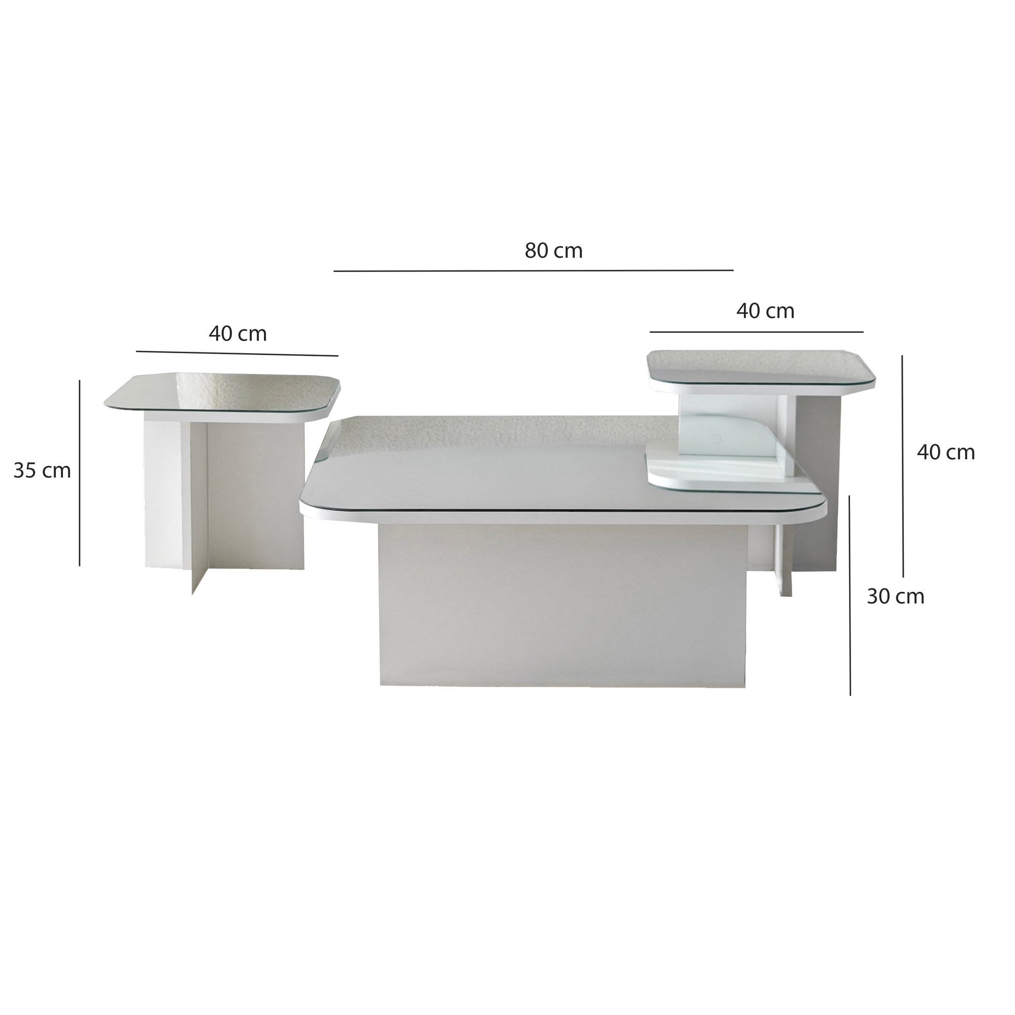 Set masute de cafea, Hanah Home, pal melaminat, alb, 80x80x30 cm, 40x40x35 cm, 40x40x40 cm