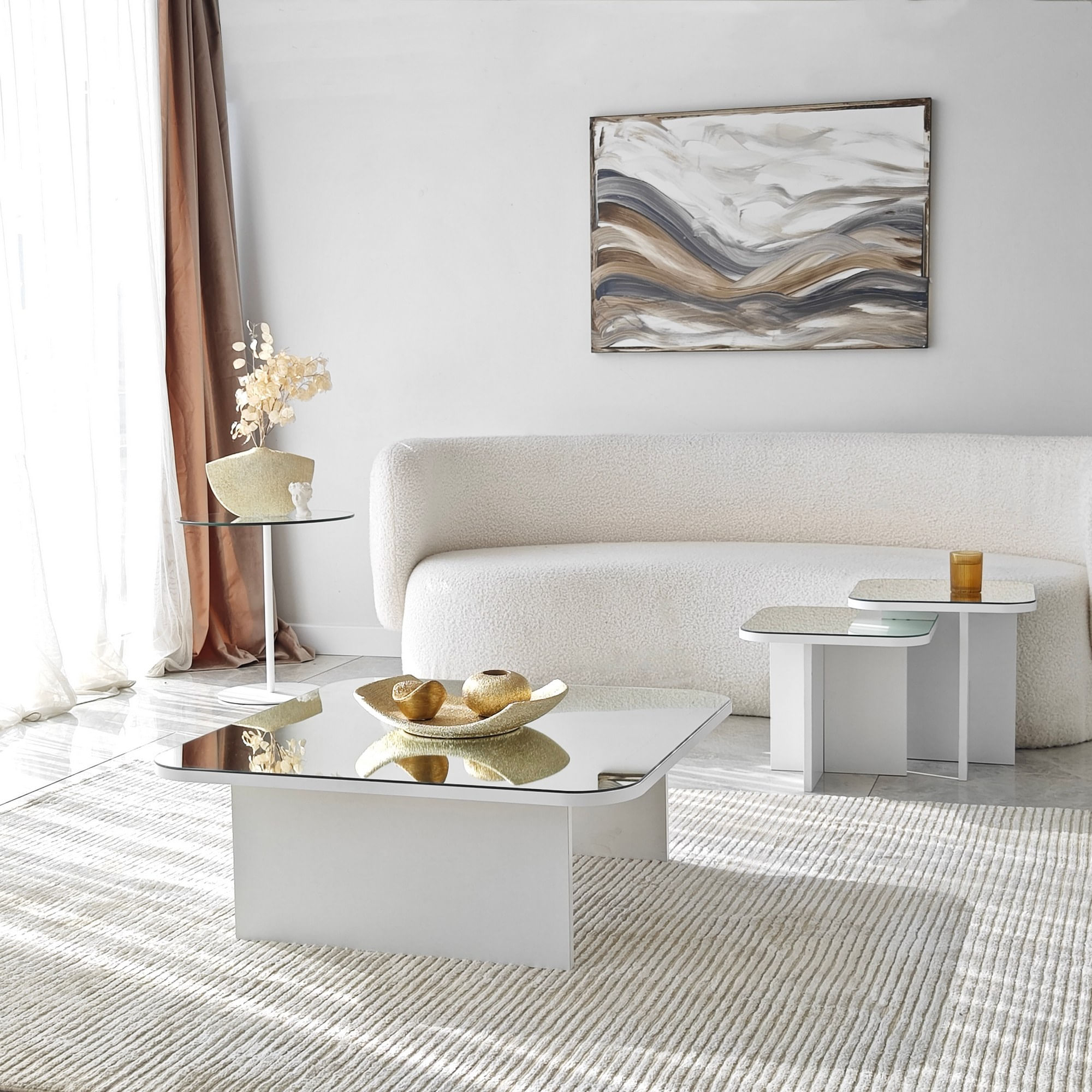 Set masute de cafea, Hanah Home, pal melaminat, alb, 80x80x30 cm, 40x40x35 cm, 40x40x40 cm — imaginea 4