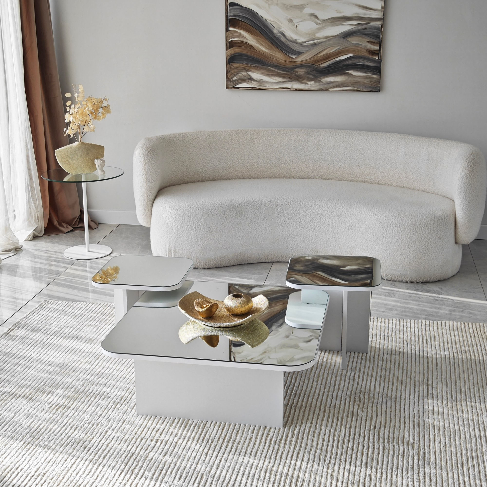 Set masute de cafea, Hanah Home, pal melaminat, alb, 80x80x30 cm, 40x40x35 cm, 40x40x40 cm — imaginea 5