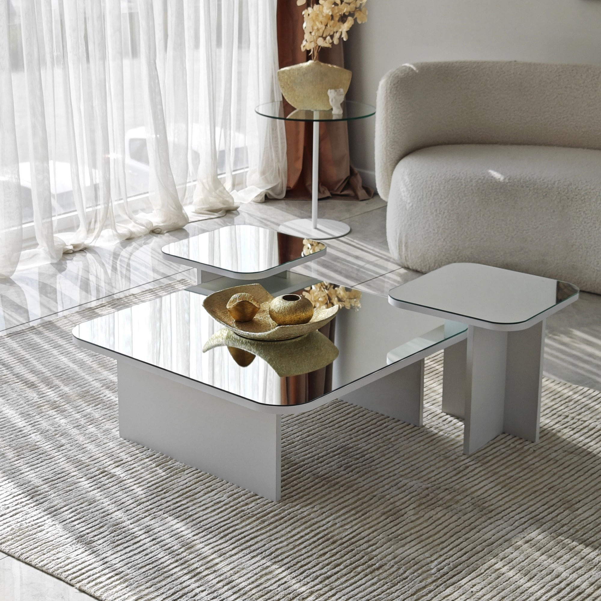Set masute de cafea, Hanah Home, pal melaminat, alb, 80x80x30 cm, 40x40x35 cm, 40x40x40 cm — imaginea 6