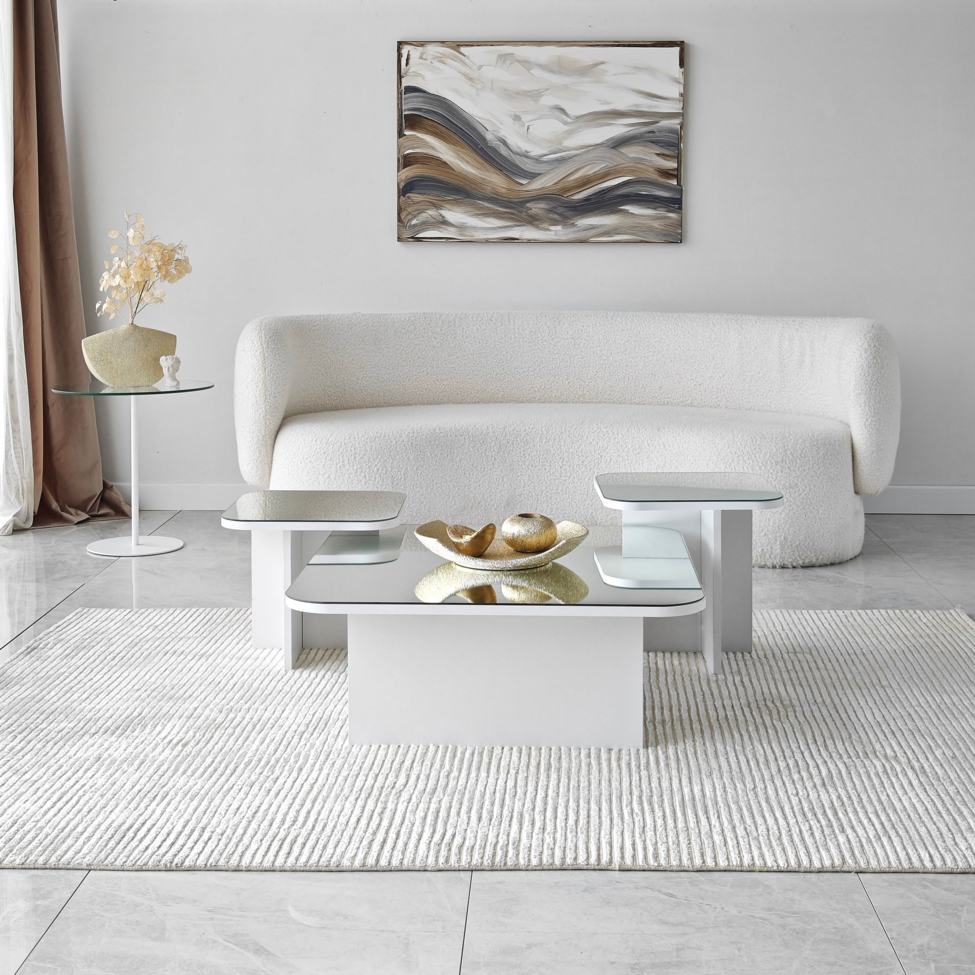 Set masute de cafea, Hanah Home, pal melaminat, alb, 80x80x30 cm, 40x40x35 cm, 40x40x40 cm — imaginea 7