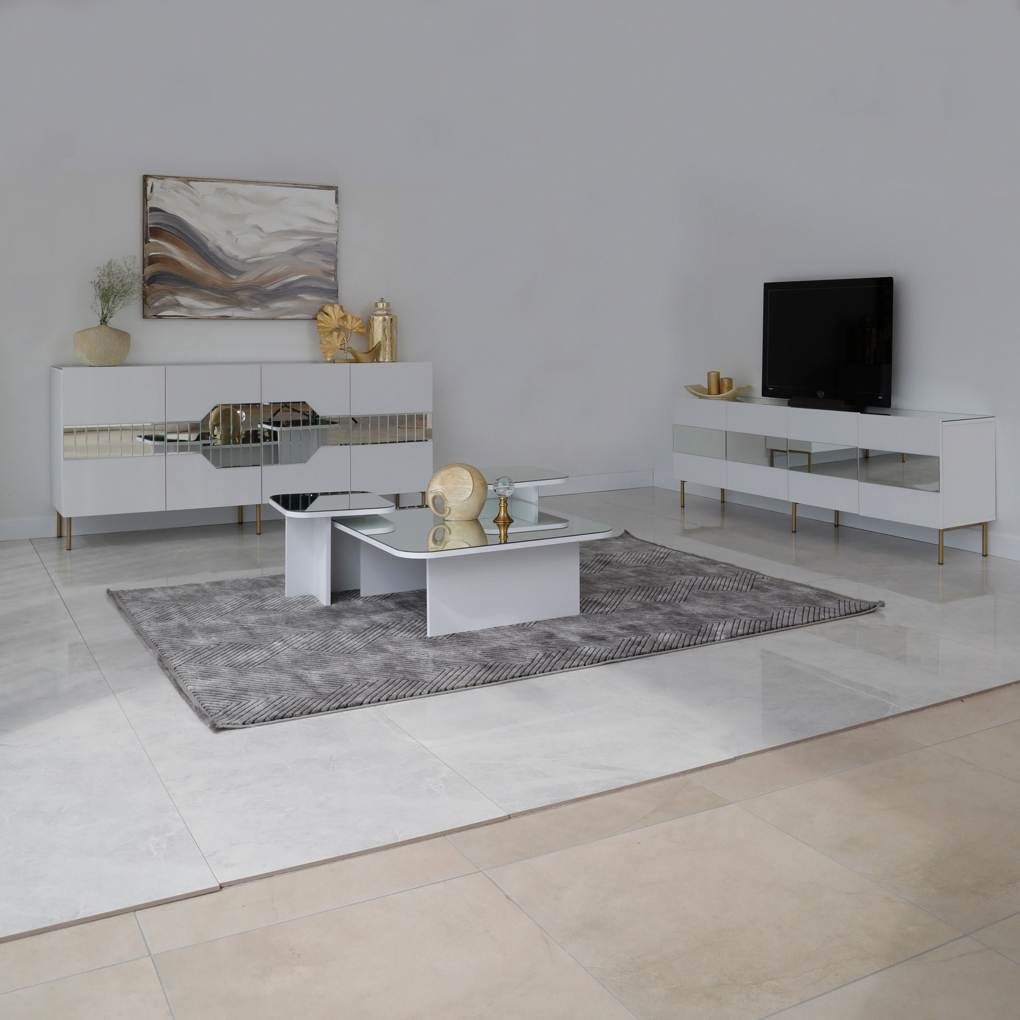 Set masute de cafea, Hanah Home, pal melaminat, alb, 80x80x30 cm, 40x40x35 cm, 40x40x40 cm — imaginea 8