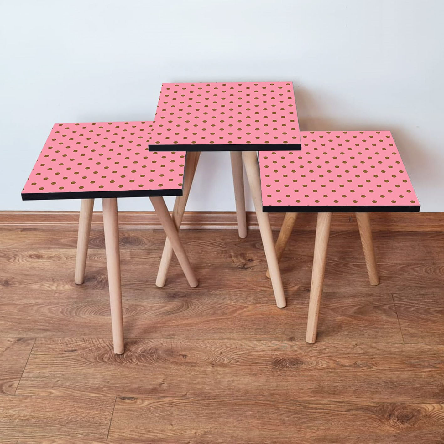 Set masute de cafea, Hanah Home, mdf, roz maro, 35x35x52 cm