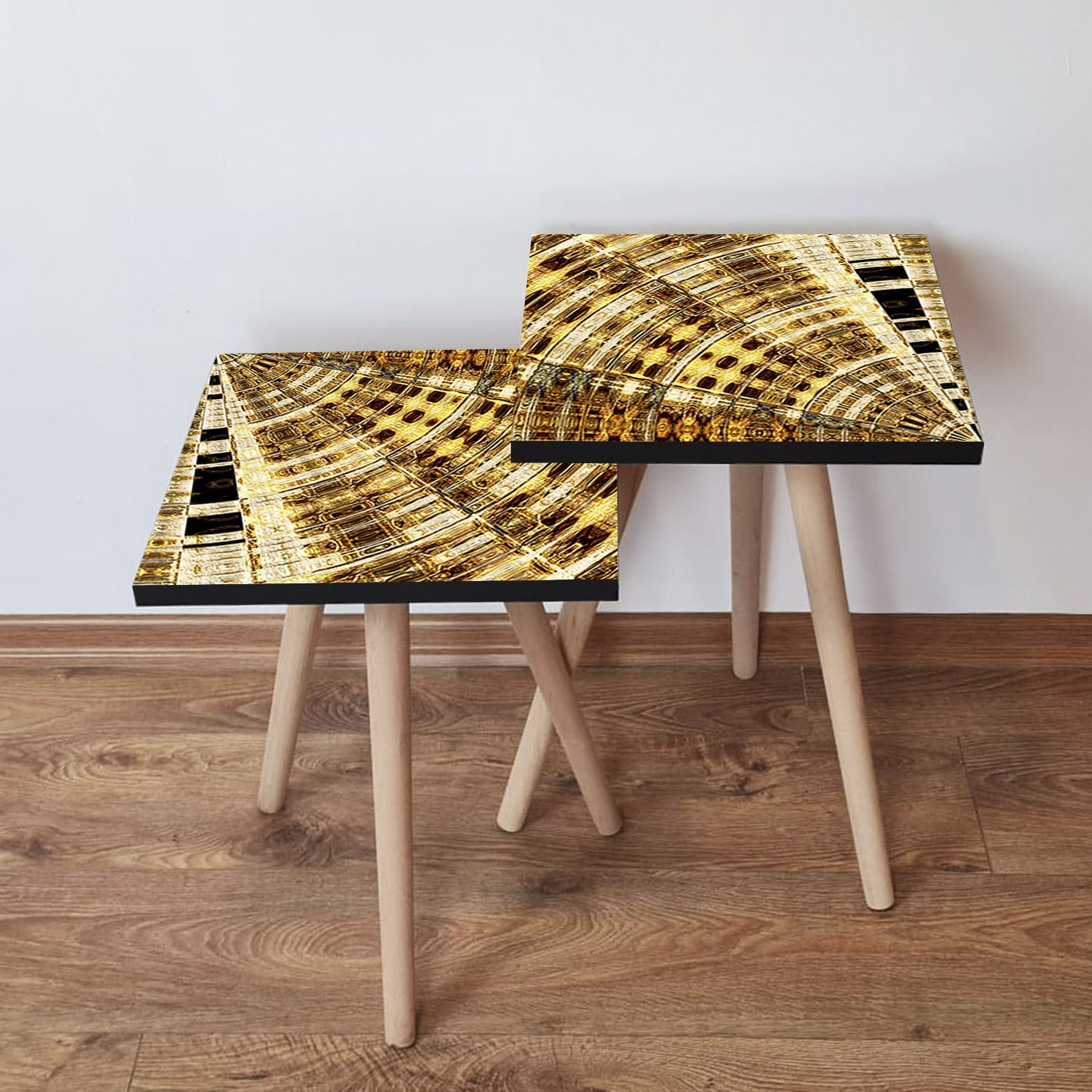 Set masute de cafea, Hanah Home, mdf, auriu maro bej negru, 35x47x35 cm, 35x42x35 cm