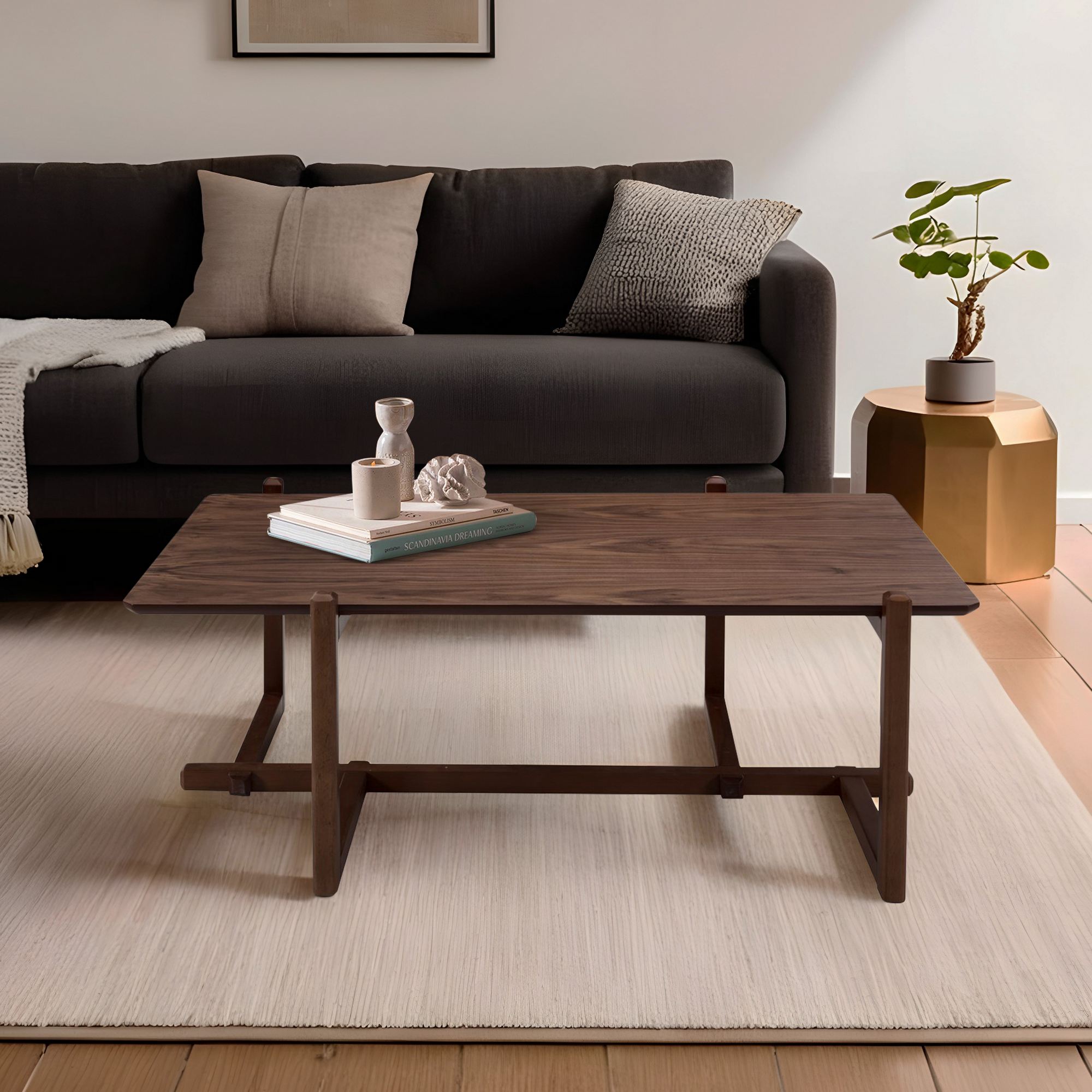 Masuta de cafea, Hanah Home, lemn fag, nuc, 120x76x43 cm — imaginea 3