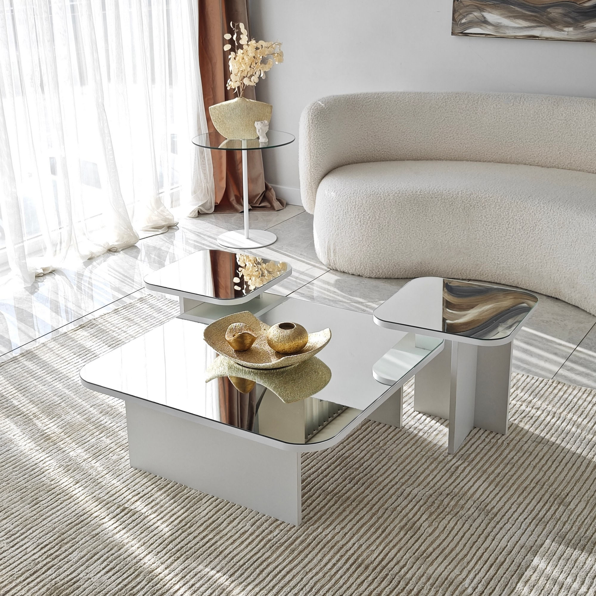 Set masute de cafea, Hanah Home, pal melaminat, alb, 80x80x30 cm, 40x40x35 cm, 40x40x40 cm — imaginea 9