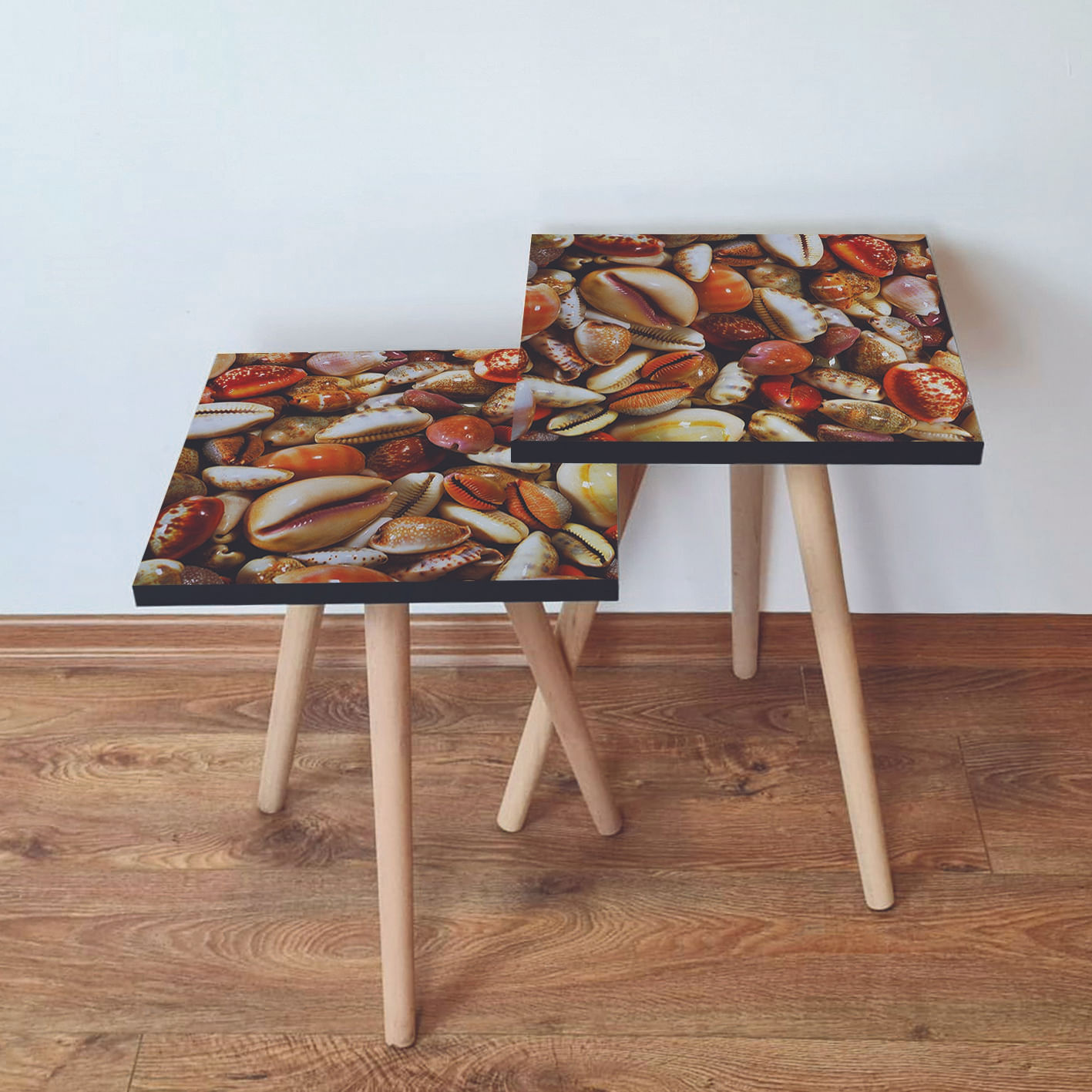 Set masute cuib, Hanah Home, mdf, portocaliu crem rosu, 35x35x47 cm