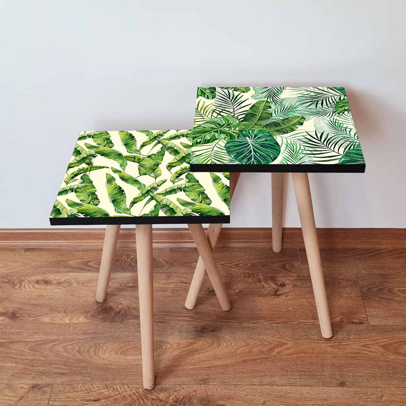 Set masute de cafea, Hanah Home, mdf, verde si alb, 35x35x47 cm, 2 piese
