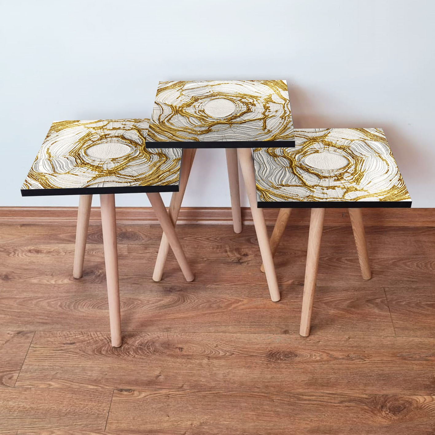 Set masute de cafea, Hanah Home, mdf, crem auriu, 35x35x52 cm