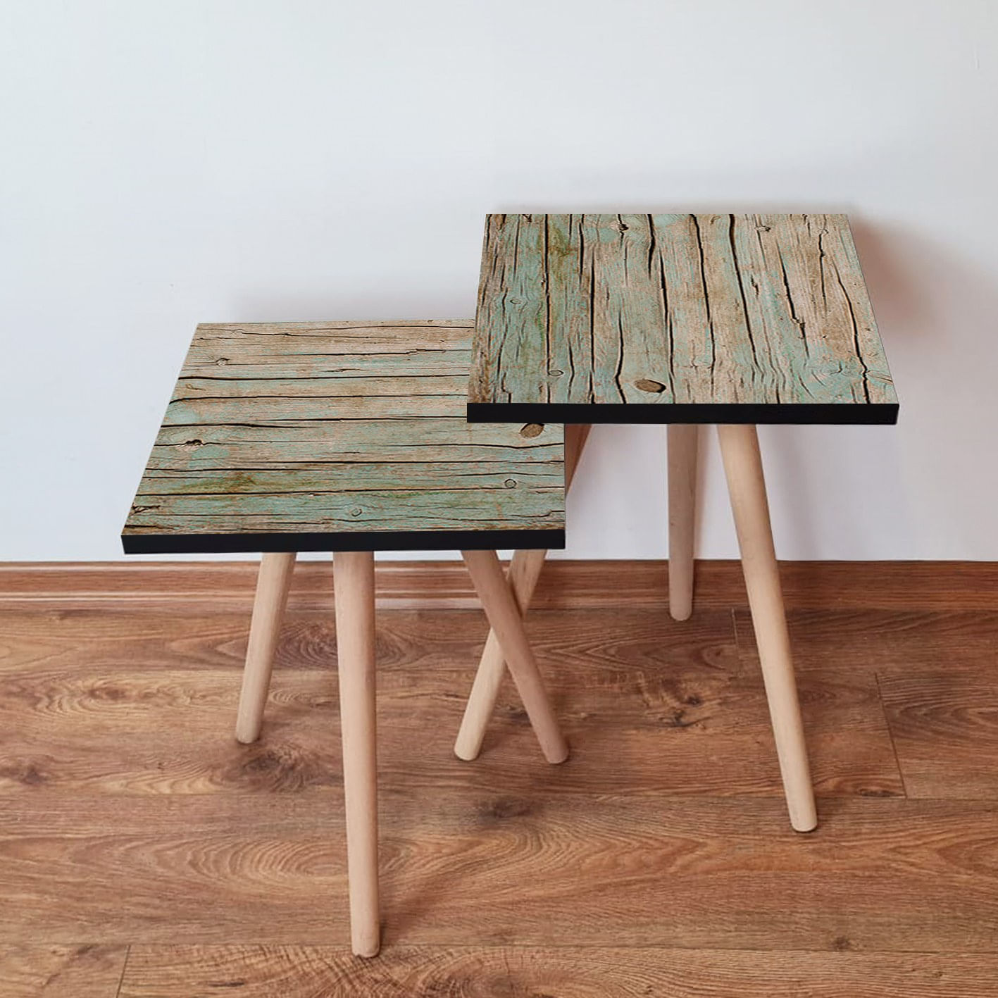 Set mese de cafea suprapuse, Hanah Home, mdf, verde maro, 35x47x35 cm, 35x42x35 cm