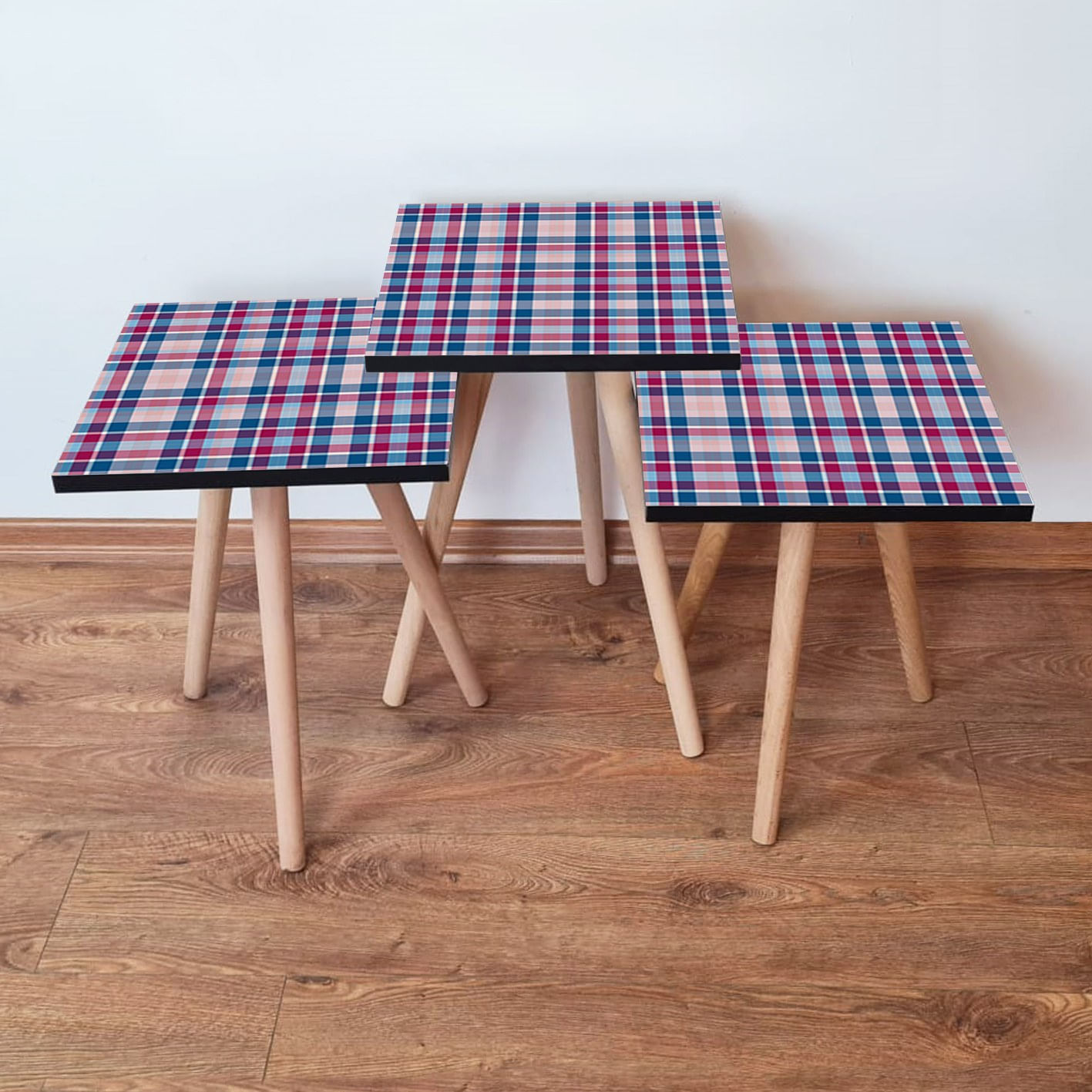 Set masute de cafea, Hanah Home, mdf, fucsia albastru roz, 35x35x52 cm