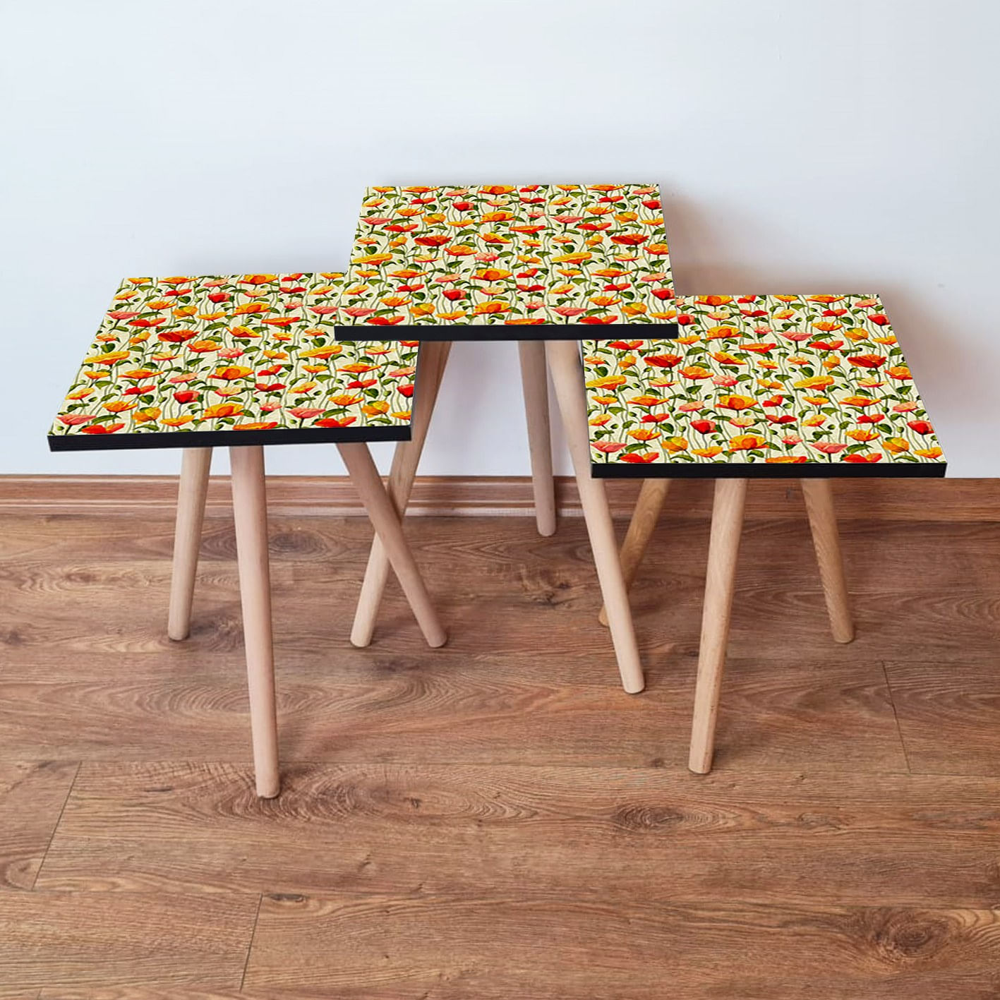 Set mese de cafea tip cuib, Hanah Home, mdf, multicolor, 3 piese, 35x35x52 cm