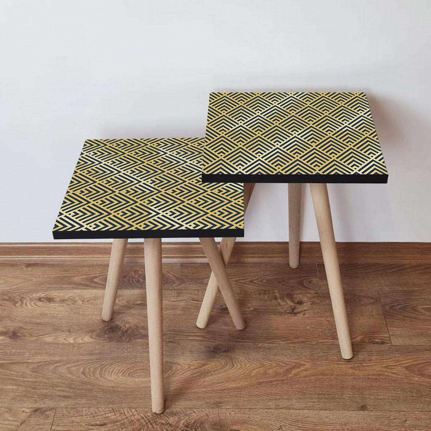 Set masute de cafea, Hanah Home, mdf, auriu si gri, 35x35x47 cm