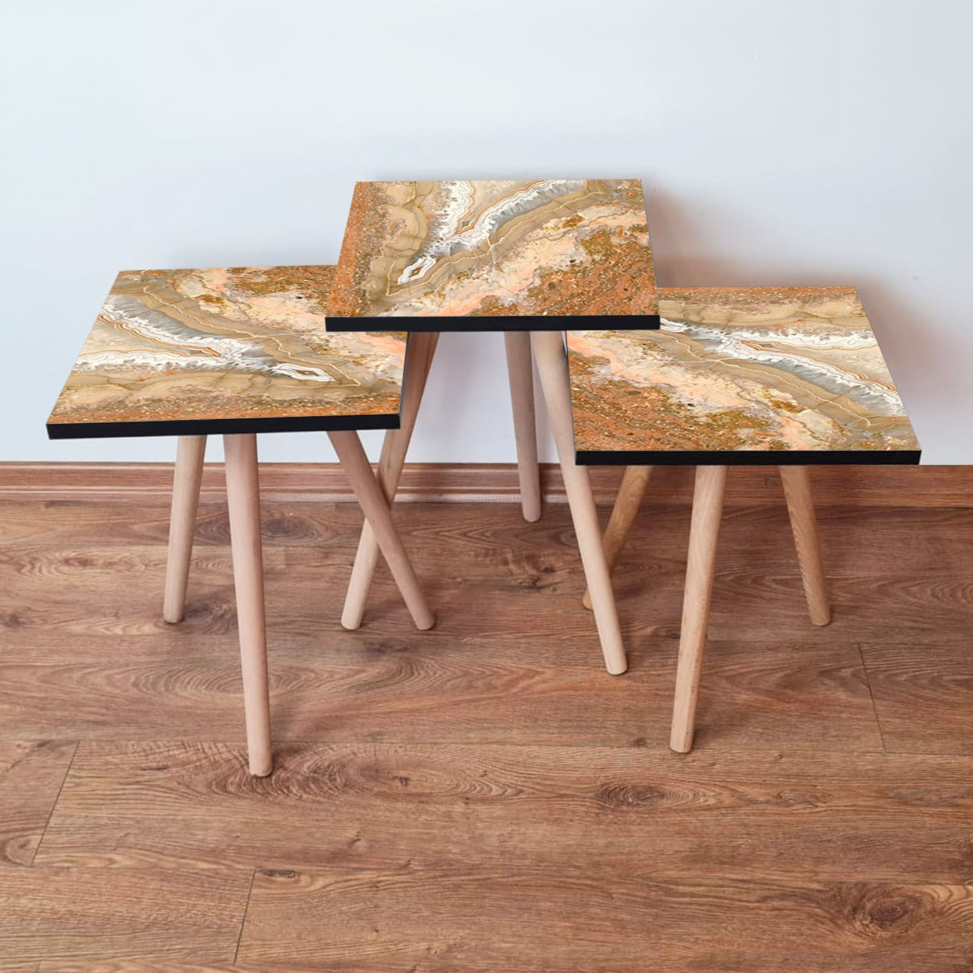 Set masute de cafea, Hanah Home, mdf, portocaliu alb bej, 35x35x52 cm
