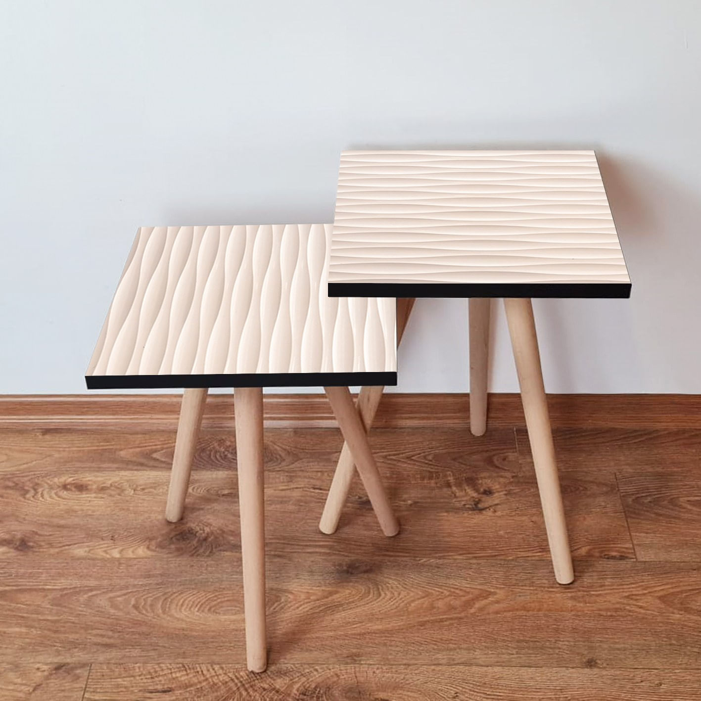 Set masute de cafea, Hanah Home, mdf, bej alb, 35x35x47 cm