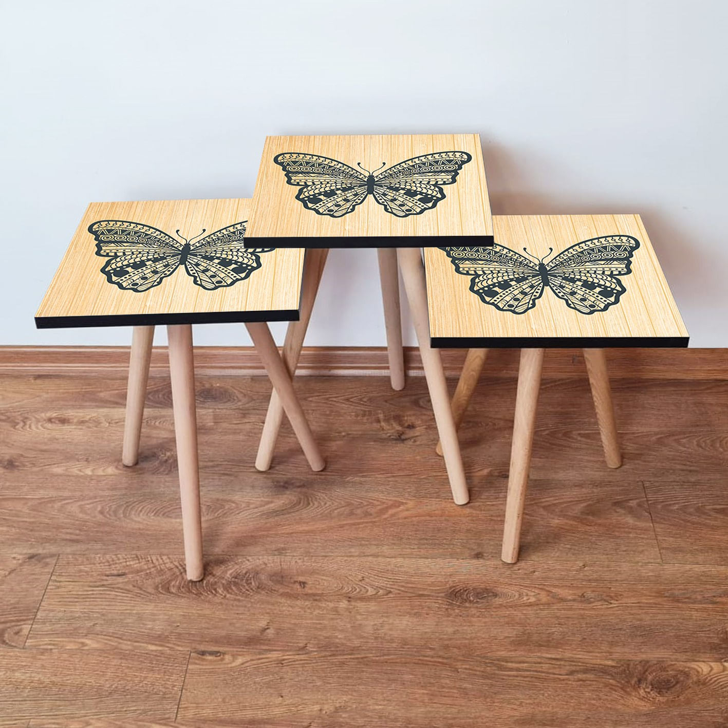 Set mese de cafea cuib, Hanah Home, mdf, bej, antracit, 35x35x52 cm