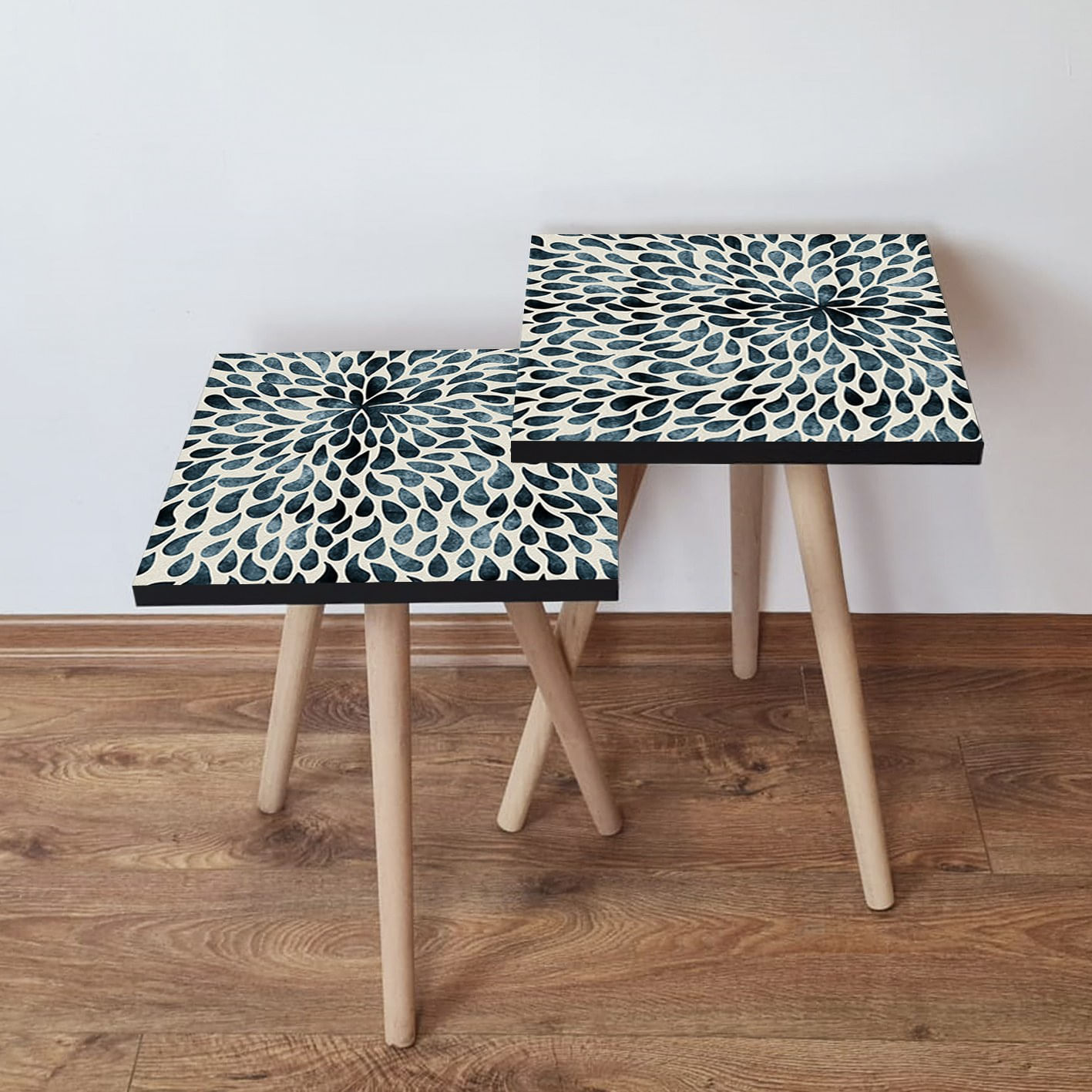 Set masute de cafea, Hanah Home, mdf, verde si bej, 35x35x47 cm, 2 piese