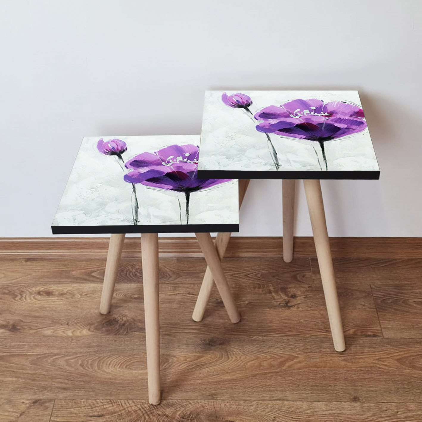 Set masute de cafea, Hanah Home, mdf, liliac, 35x35x47 cm, 2 piese