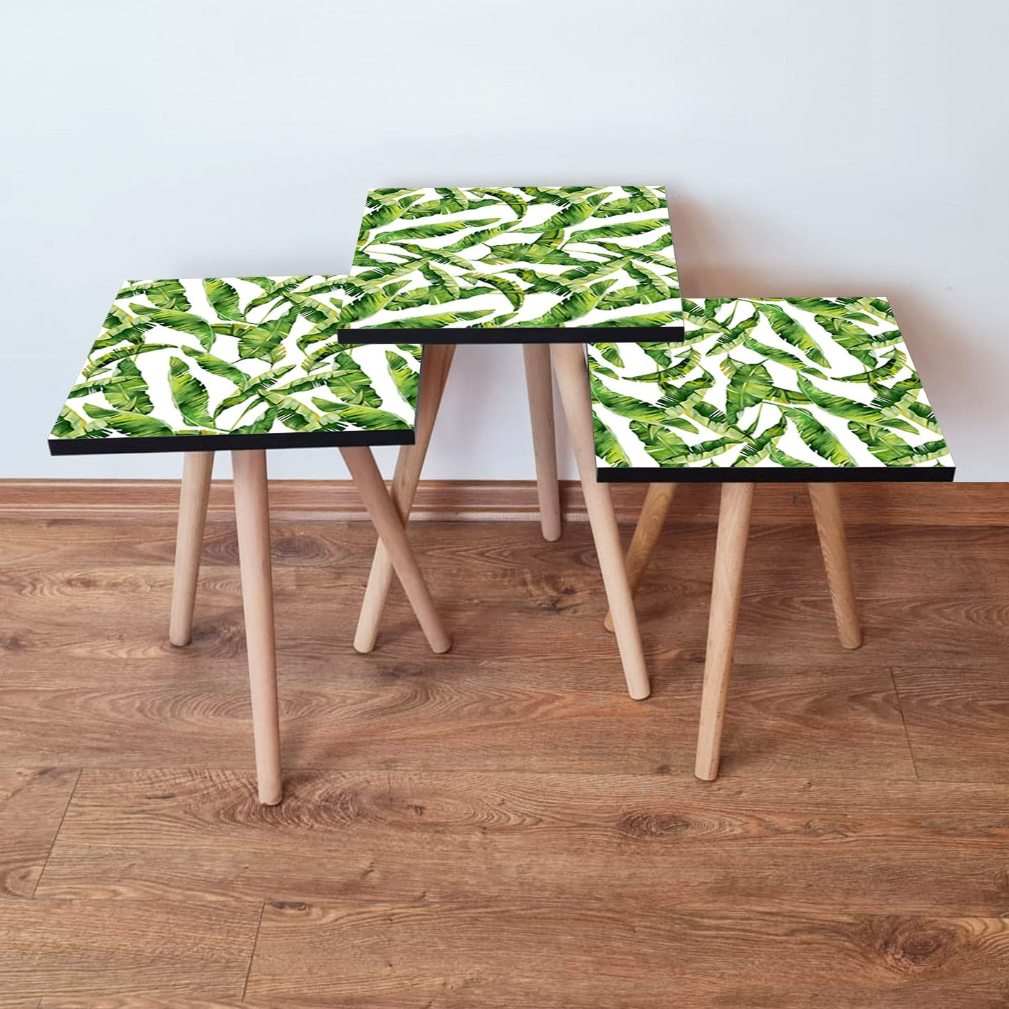 Set masute de cafea, Hanah Home, mdf, verde alb, 35x52x35 cm